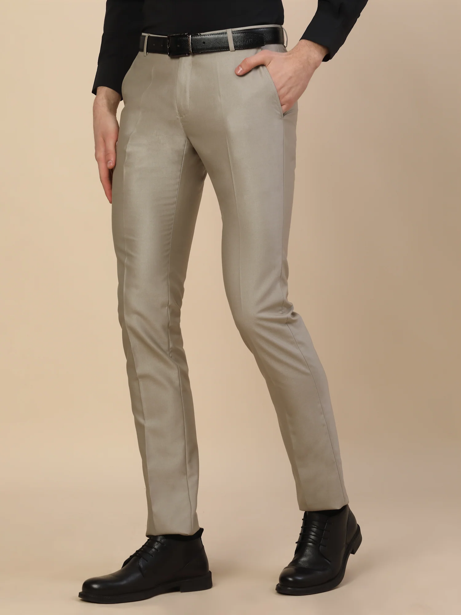 Formal Trouser for Men | Breathable & Soft with Color Fastness Regular Fit Terry Rayon Fabric Self Design Pattern Button Closure - Image 3