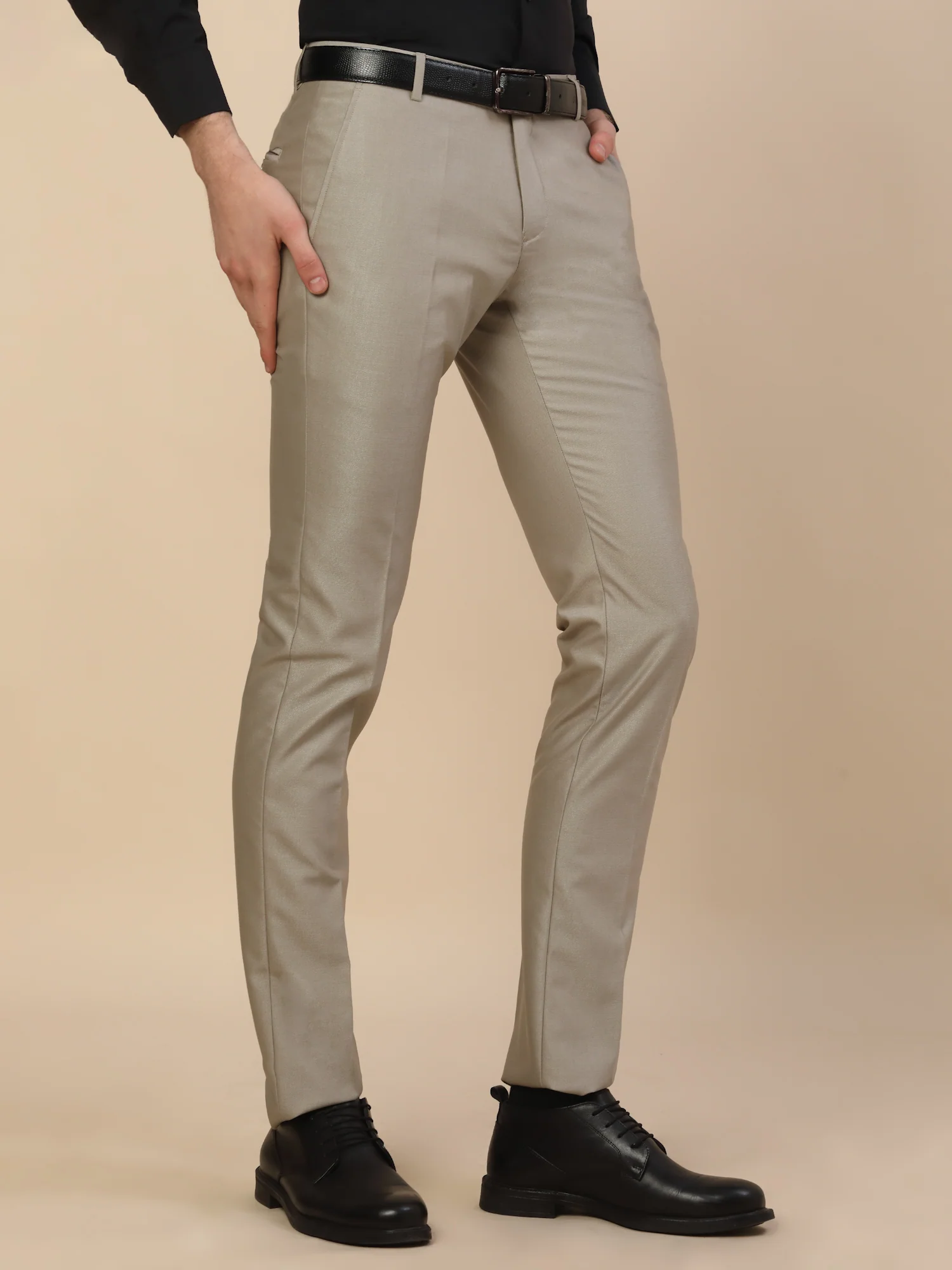 Formal Trouser for Men | Breathable & Soft with Color Fastness Regular Fit Terry Rayon Fabric Self Design Pattern Button Closure - Image 4