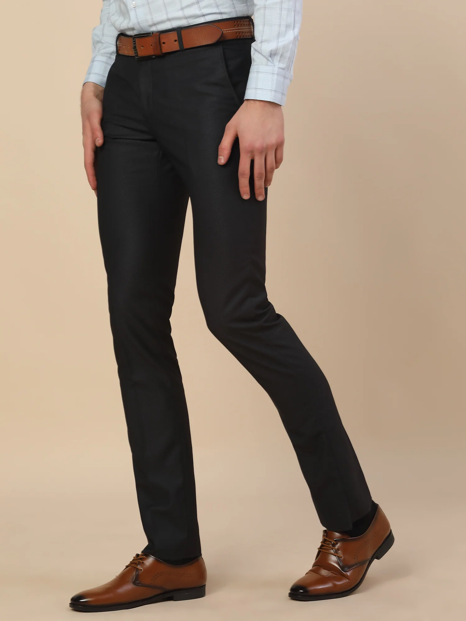 Formal Trouser for Men | Breathable & Soft with Color Fastness Regular Fit Terry Rayon Fabric Self Design Pattern Button Closure - Image 3