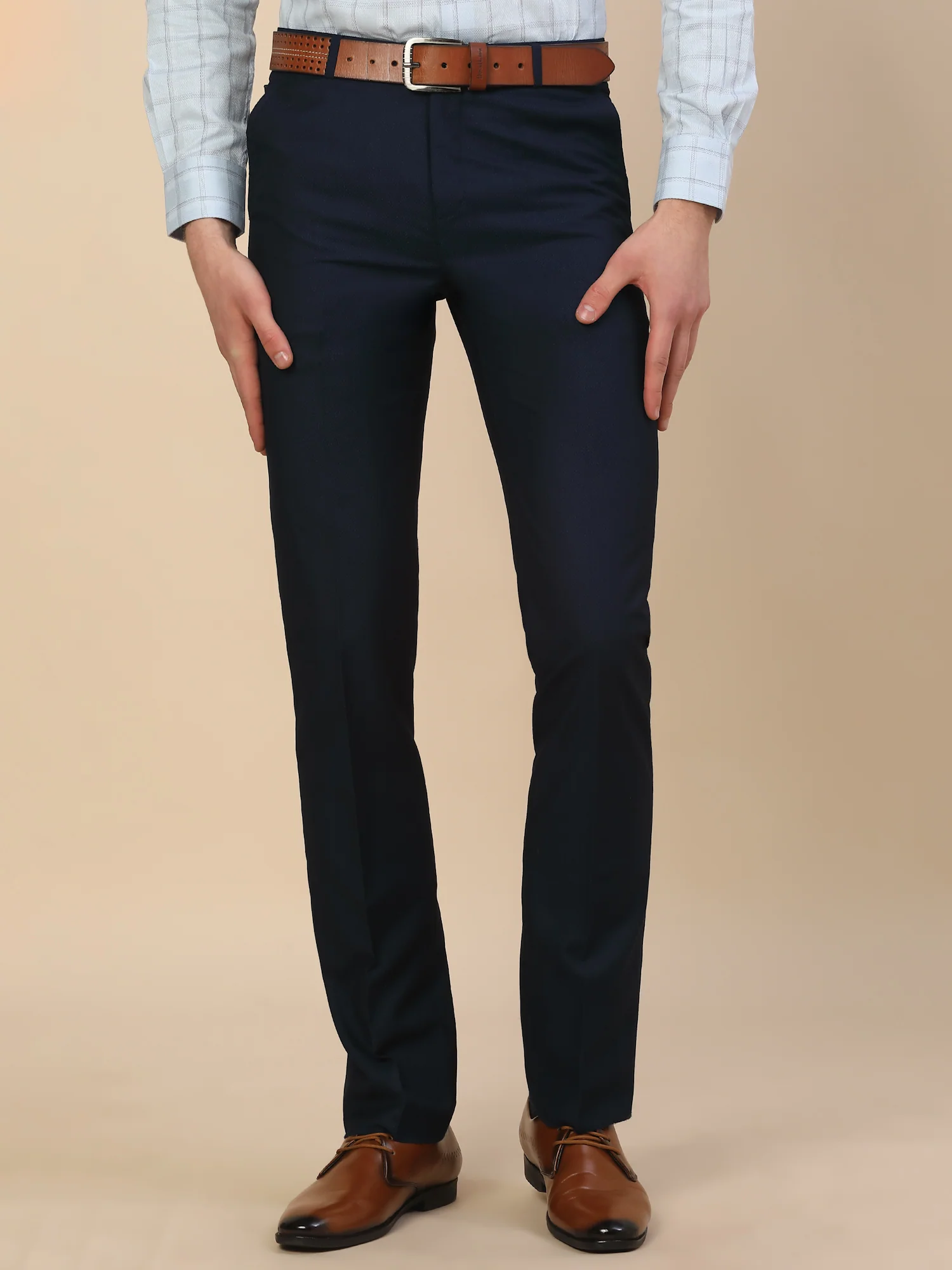 Formal Trouser for Men | Breathable & Soft with Color Fastness Regular Fit Terry Rayon Fabric Self Design Pattern Button Closure - Image 2