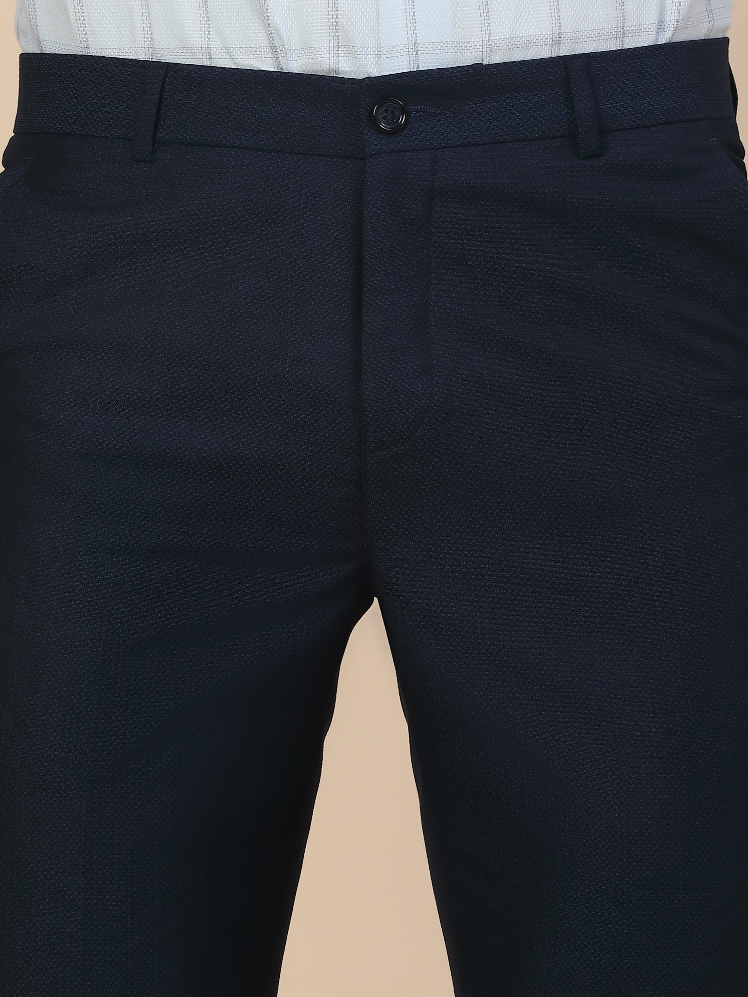 Formal Trouser for Men | Breathable & Soft with Color Fastness Regular Fit Terry Rayon Fabric Self Design Pattern Button Closure - Image 4