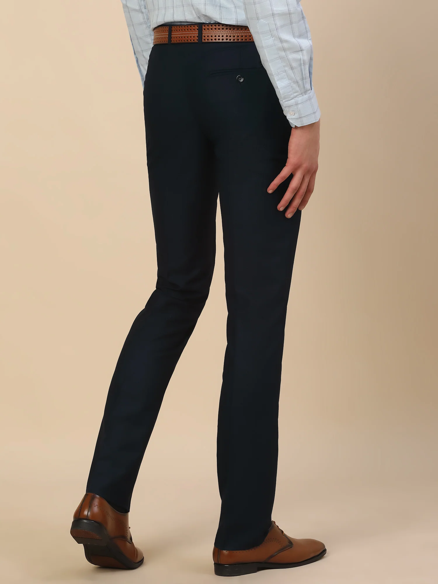 Formal Trouser for Men | Breathable & Soft with Color Fastness Regular Fit Terry Rayon Fabric Self Design Pattern Button Closure - Image 6