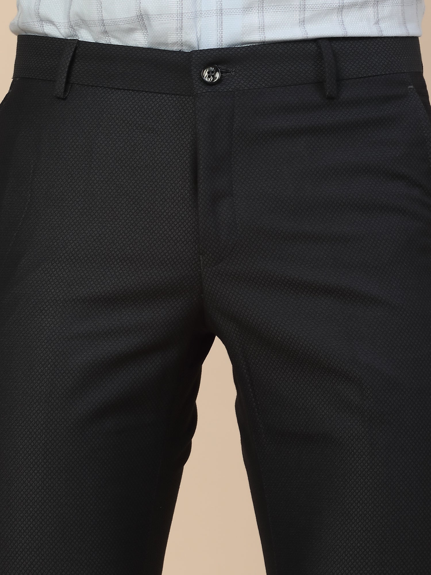 Formal Trouser for Men | Breathable & Soft with Color Fastness Regular Fit Terry Rayon Fabric Self Design Pattern Button Closure - Image 4