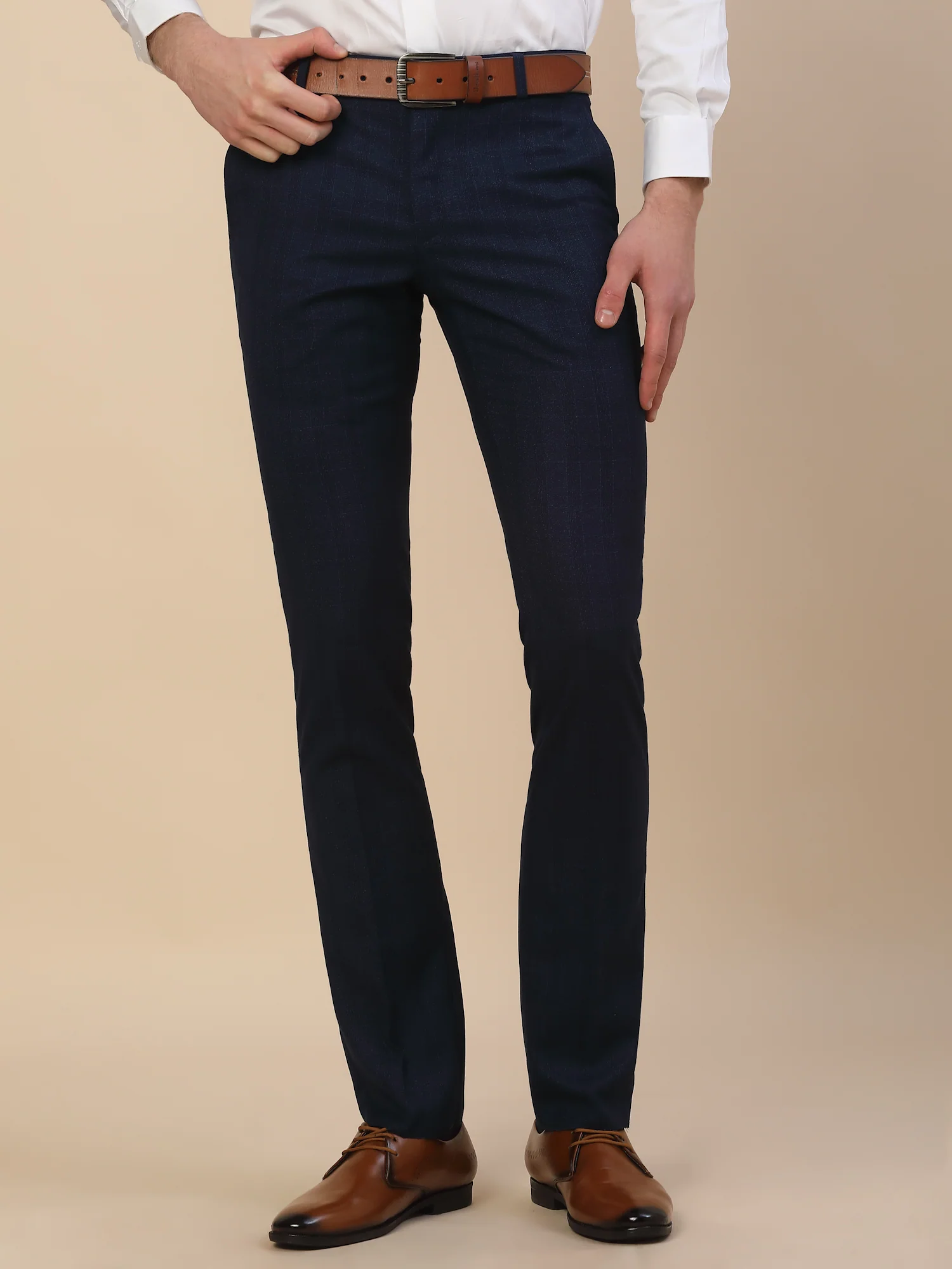 Formal Trouser for Men | Breathable & Soft with Color Fastness Regular Fit Terry Rayon Fabric Self Design Pattern Button Closure - Image 2