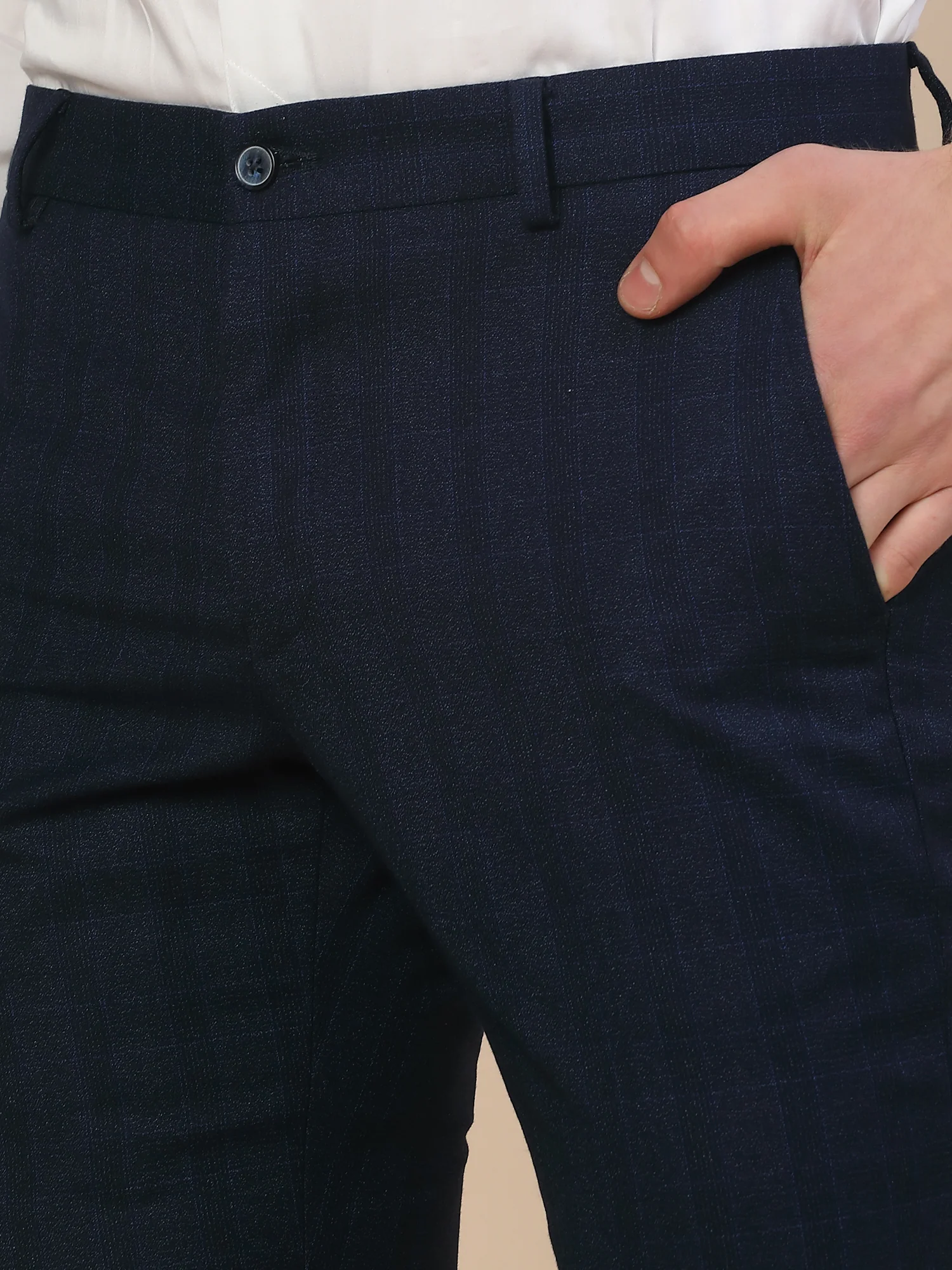 Formal Trouser for Men | Breathable & Soft with Color Fastness Regular Fit Terry Rayon Fabric Self Design Pattern Button Closure - Image 3