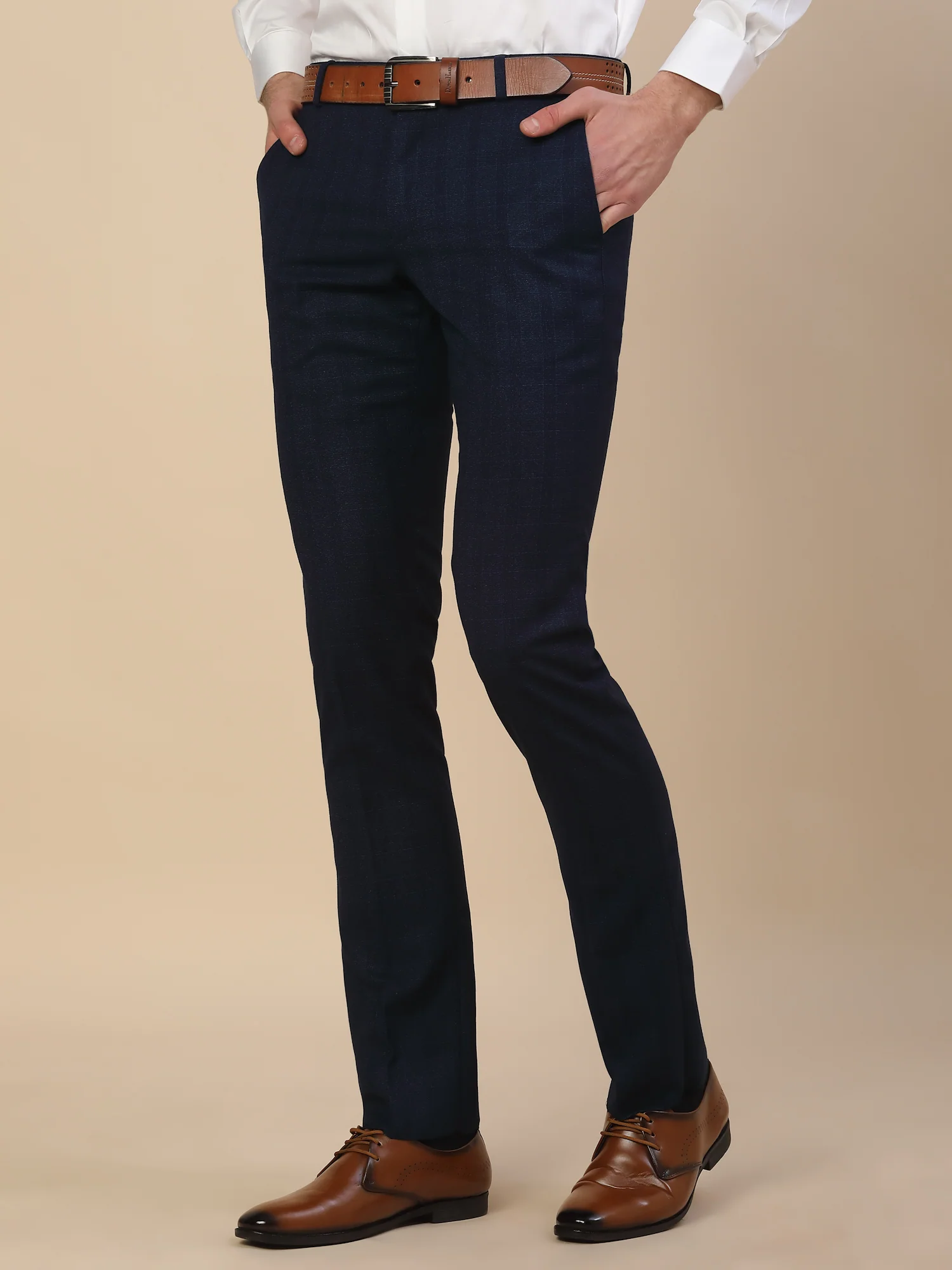 Formal Trouser for Men | Breathable & Soft with Color Fastness Regular Fit Terry Rayon Fabric Self Design Pattern Button Closure - Image 4