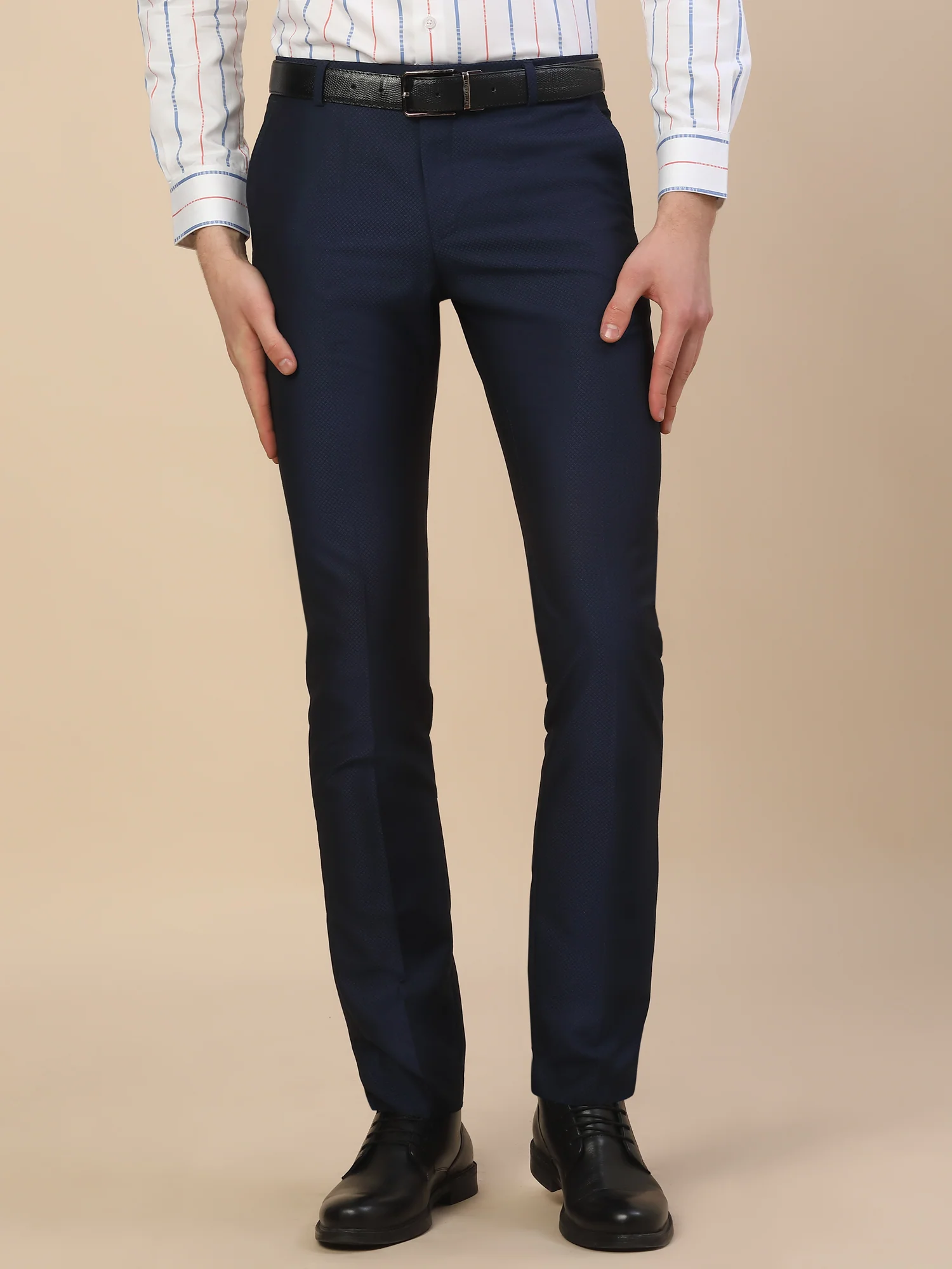 Formal Trouser for Men | Breathable & Soft with Color Fastness Regular Fit Terry Rayon Fabric Self Design Pattern Button Closure - Image 2