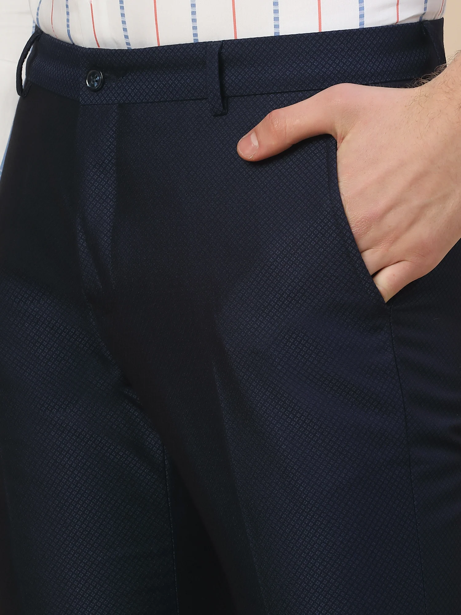 Formal Trouser for Men | Breathable & Soft with Color Fastness Regular Fit Terry Rayon Fabric Self Design Pattern Button Closure - Image 5