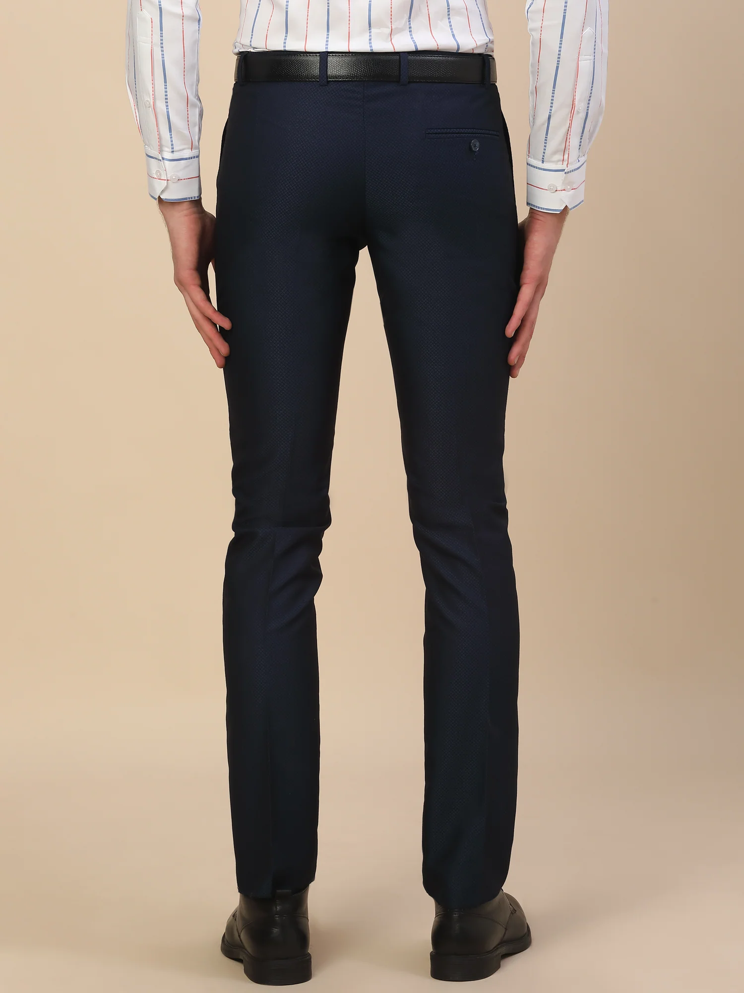 Formal Trouser for Men | Breathable & Soft with Color Fastness Regular Fit Terry Rayon Fabric Self Design Pattern Button Closure - Image 6