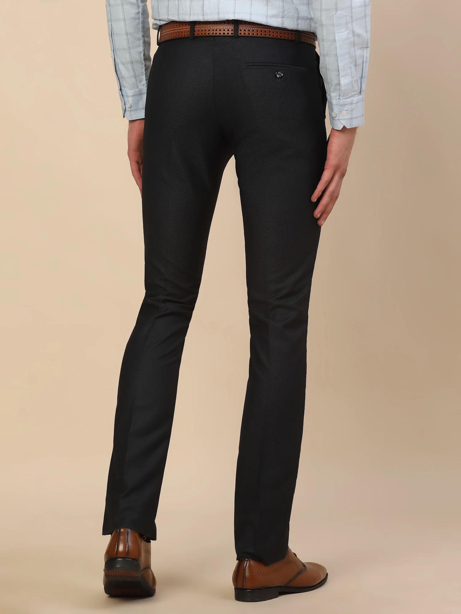 Formal Trouser for Men | Breathable & Soft with Color Fastness Regular Fit Terry Rayon Fabric Self Design Pattern Button Closure - Image 6