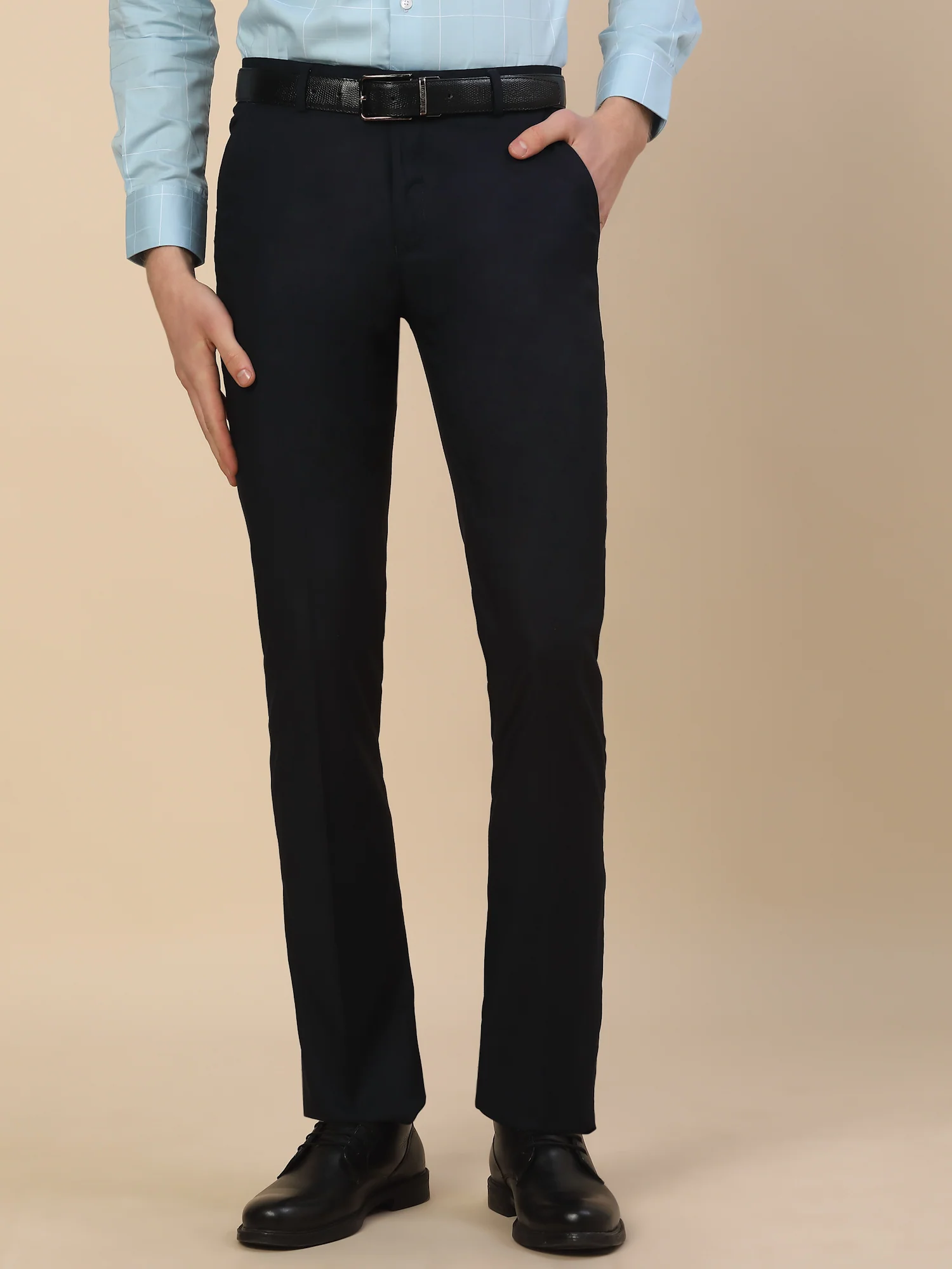 Formal Trouser for Men | Breathable & Soft with Color Fastness Regular Fit Terry Rayon Fabric Self Design Pattern Hook & Bar Closure - Image 2