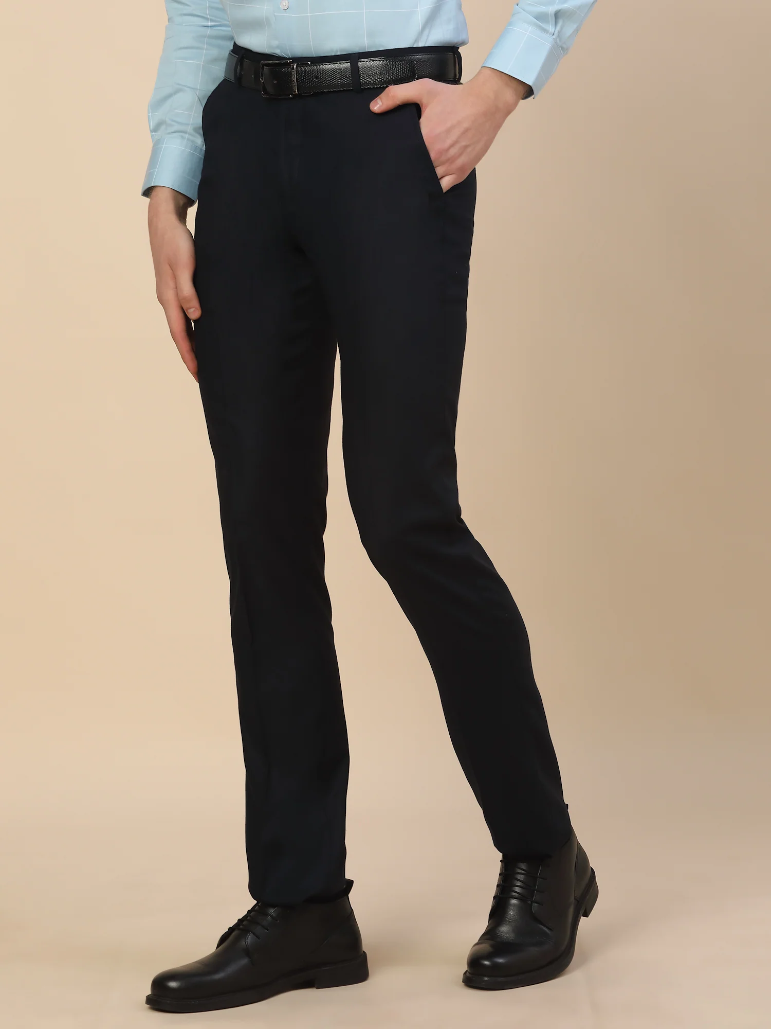 Formal Trouser for Men | Breathable & Soft with Color Fastness Regular Fit Terry Rayon Fabric Self Design Pattern Hook & Bar Closure - Image 3
