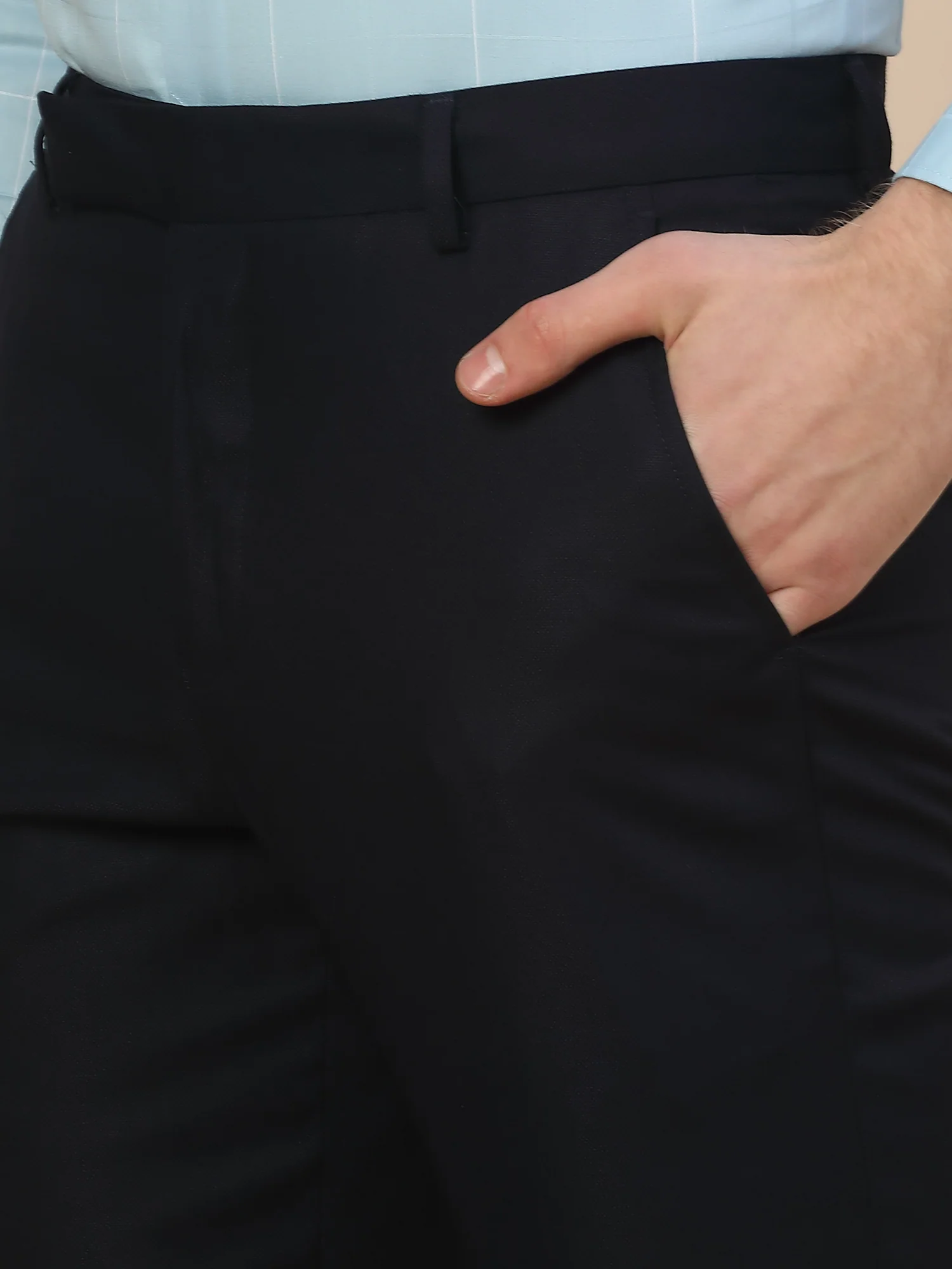 Formal Trouser for Men | Breathable & Soft with Color Fastness Regular Fit Terry Rayon Fabric Self Design Pattern Hook & Bar Closure - Image 4