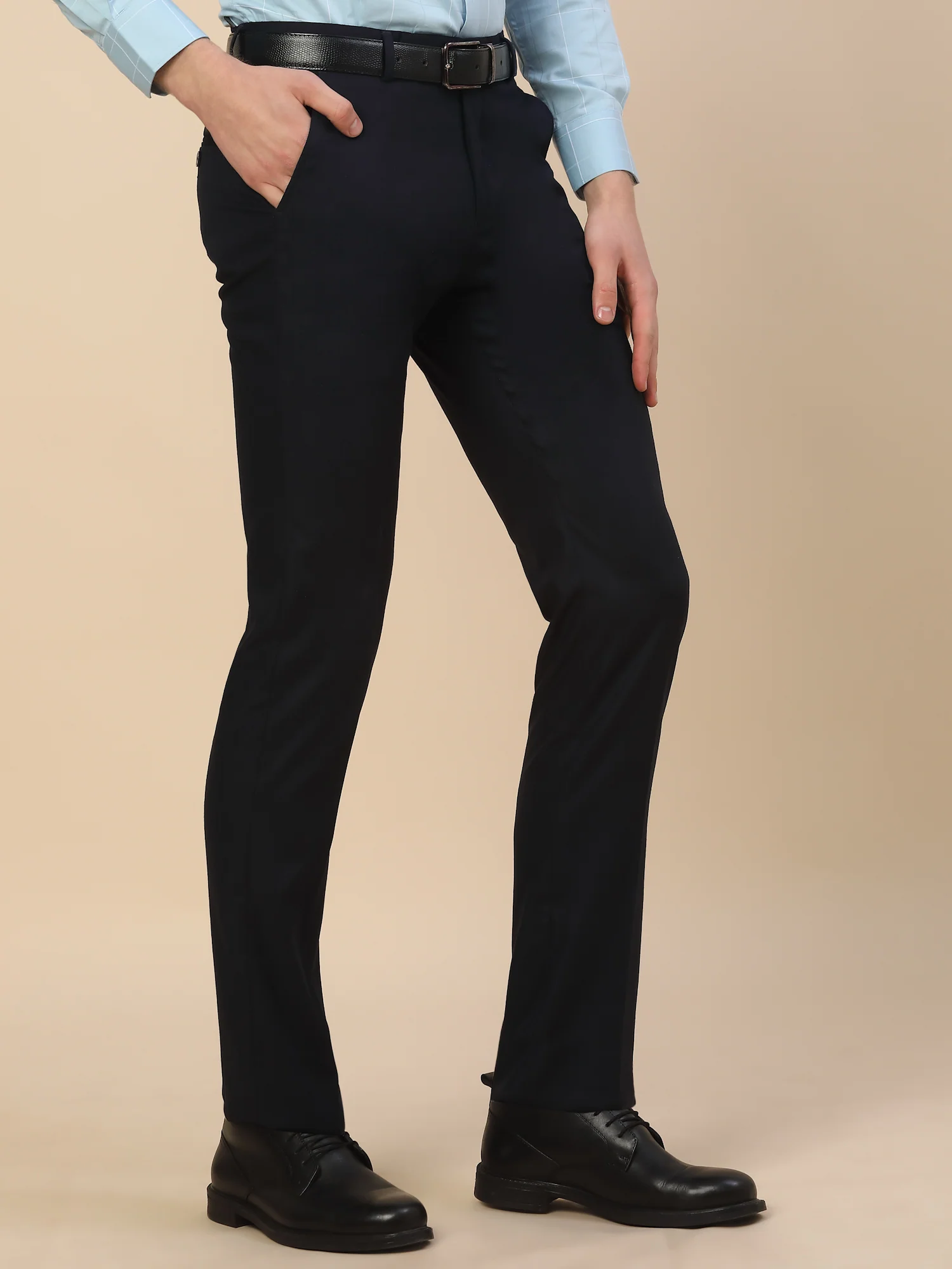 Formal Trouser for Men | Breathable & Soft with Color Fastness Regular Fit Terry Rayon Fabric Self Design Pattern Hook & Bar Closure - Image 5