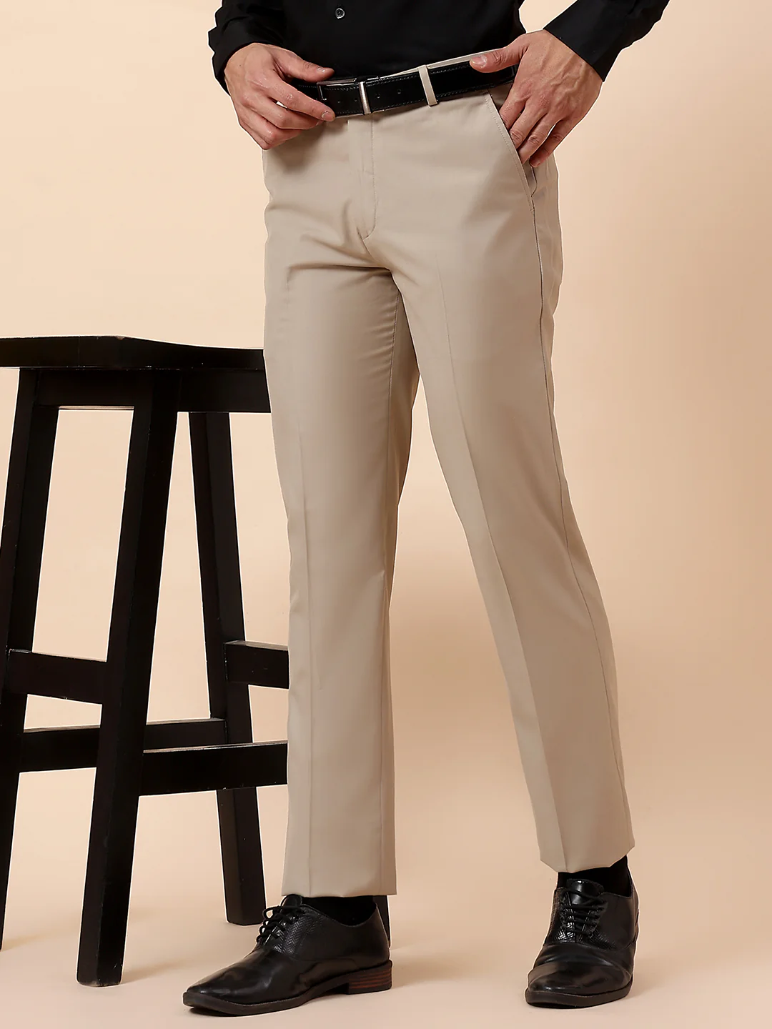 Formal Trouser for Men | Breathable & Soft with Color Fastness Regular Fit Terry Rayon Fabric Solid Pattern Hook & Bar Closure - Image 2