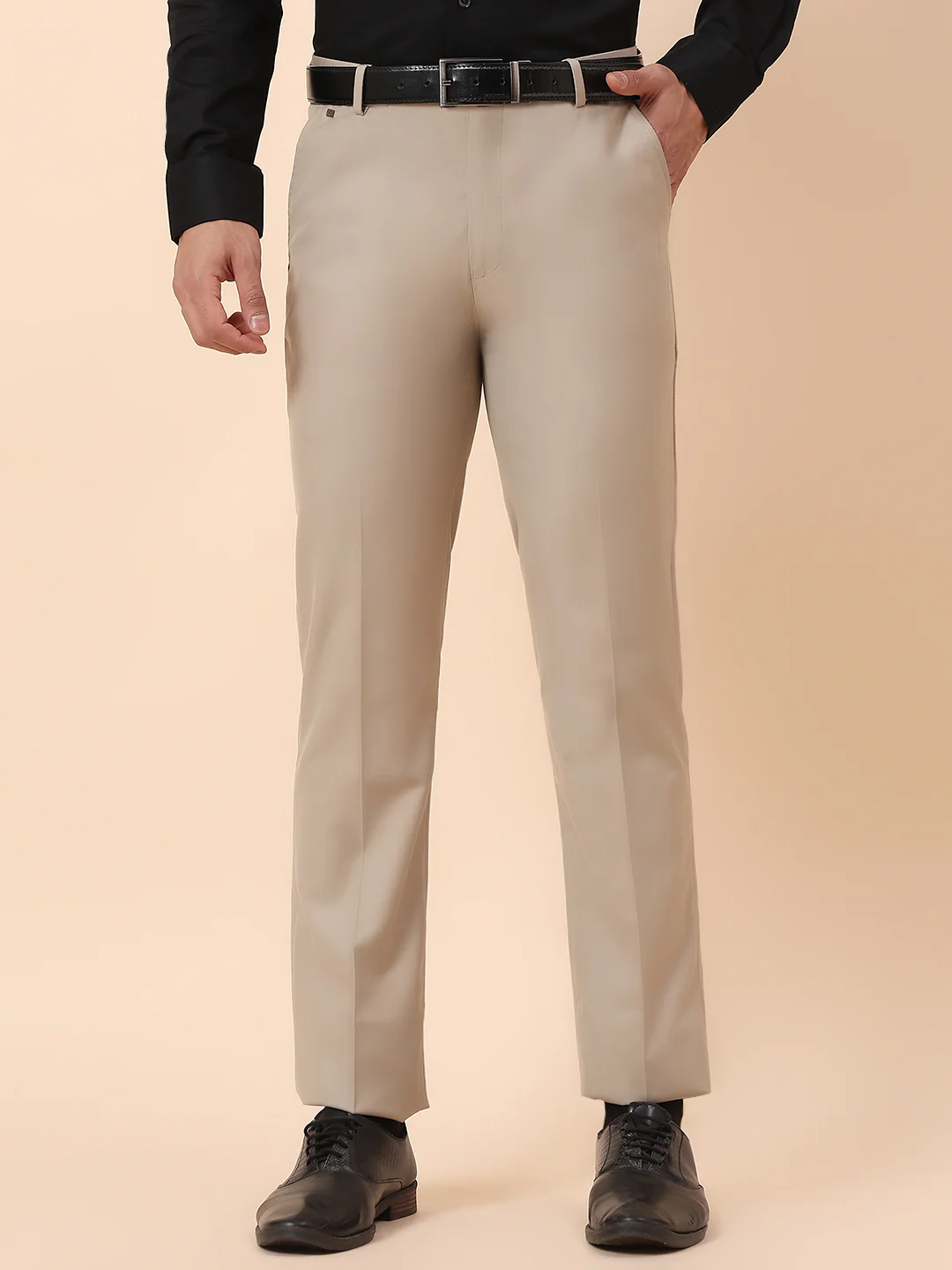 Formal Trouser for Men | Breathable & Soft with Color Fastness Regular Fit Terry Rayon Fabric Solid Pattern Hook & Bar Closure - Image 3