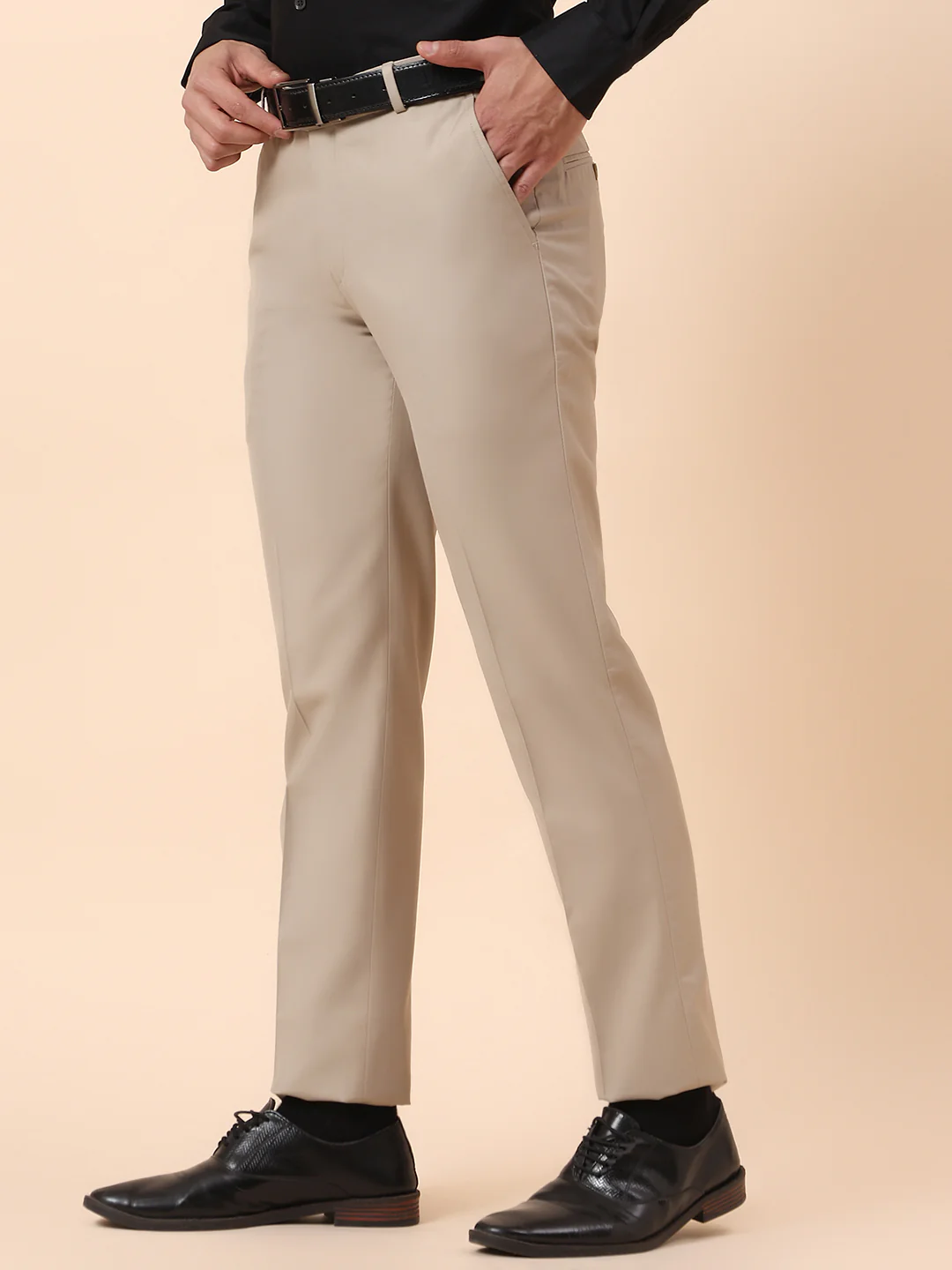 Formal Trouser for Men | Breathable & Soft with Color Fastness Regular Fit Terry Rayon Fabric Solid Pattern Hook & Bar Closure - Image 4