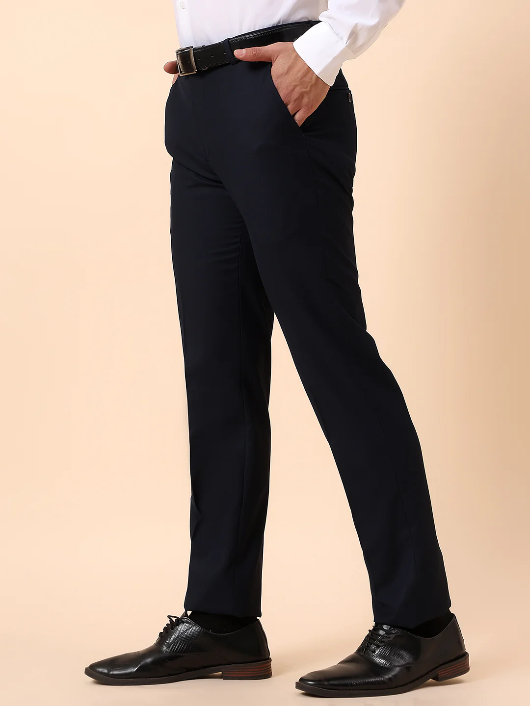 Formal Trouser for Men | Breathable & Soft with Color Fastness Regular Fit Terry Rayon Fabric Solid Pattern Hook & Bar Closure - Image 4