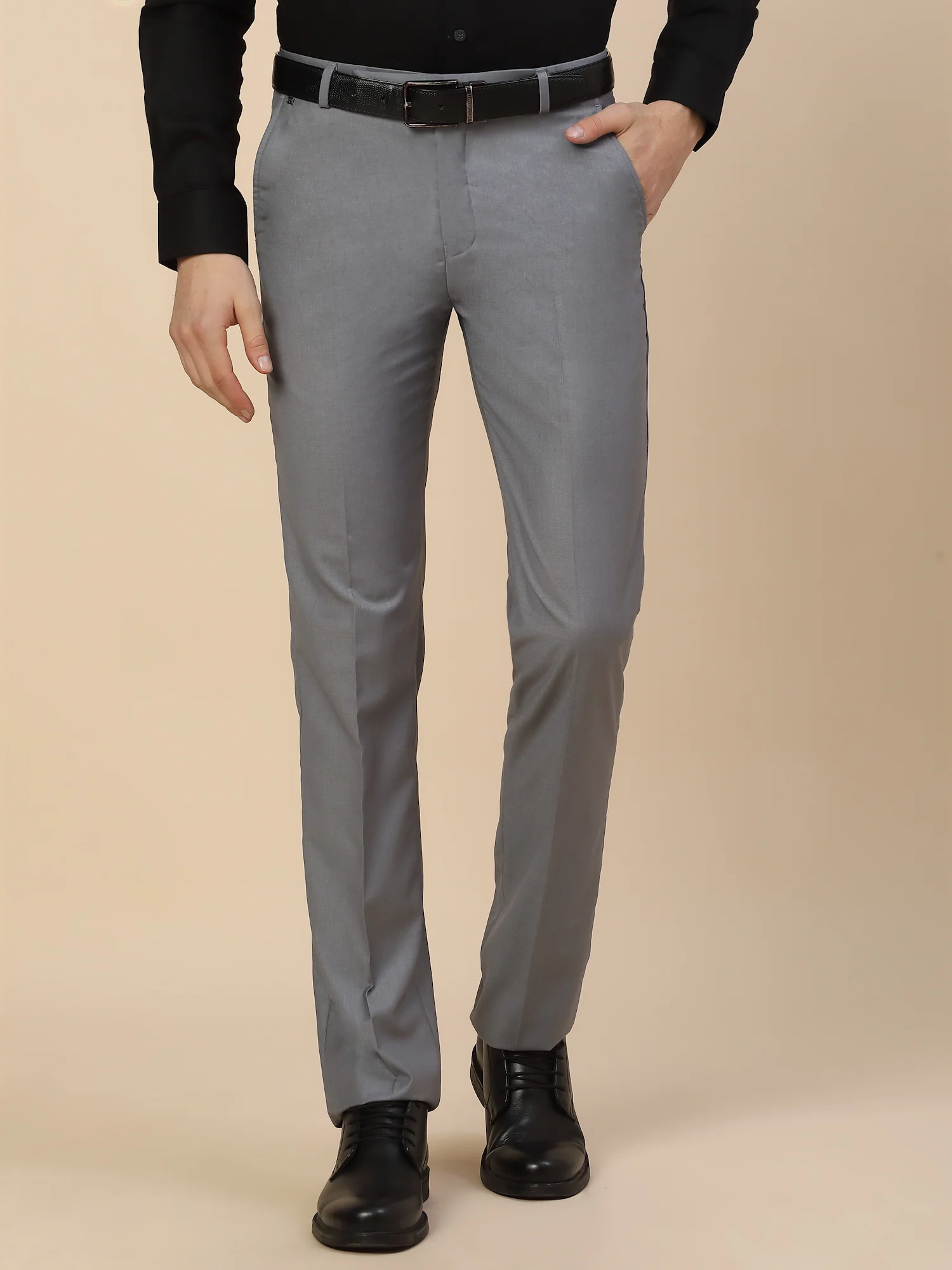 Formal Trouser for Men | Breathable & Soft with Color Fastness Regular Fit Terry Rayon Fabric Solid Pattern Hook & Bar Closure - Image 2