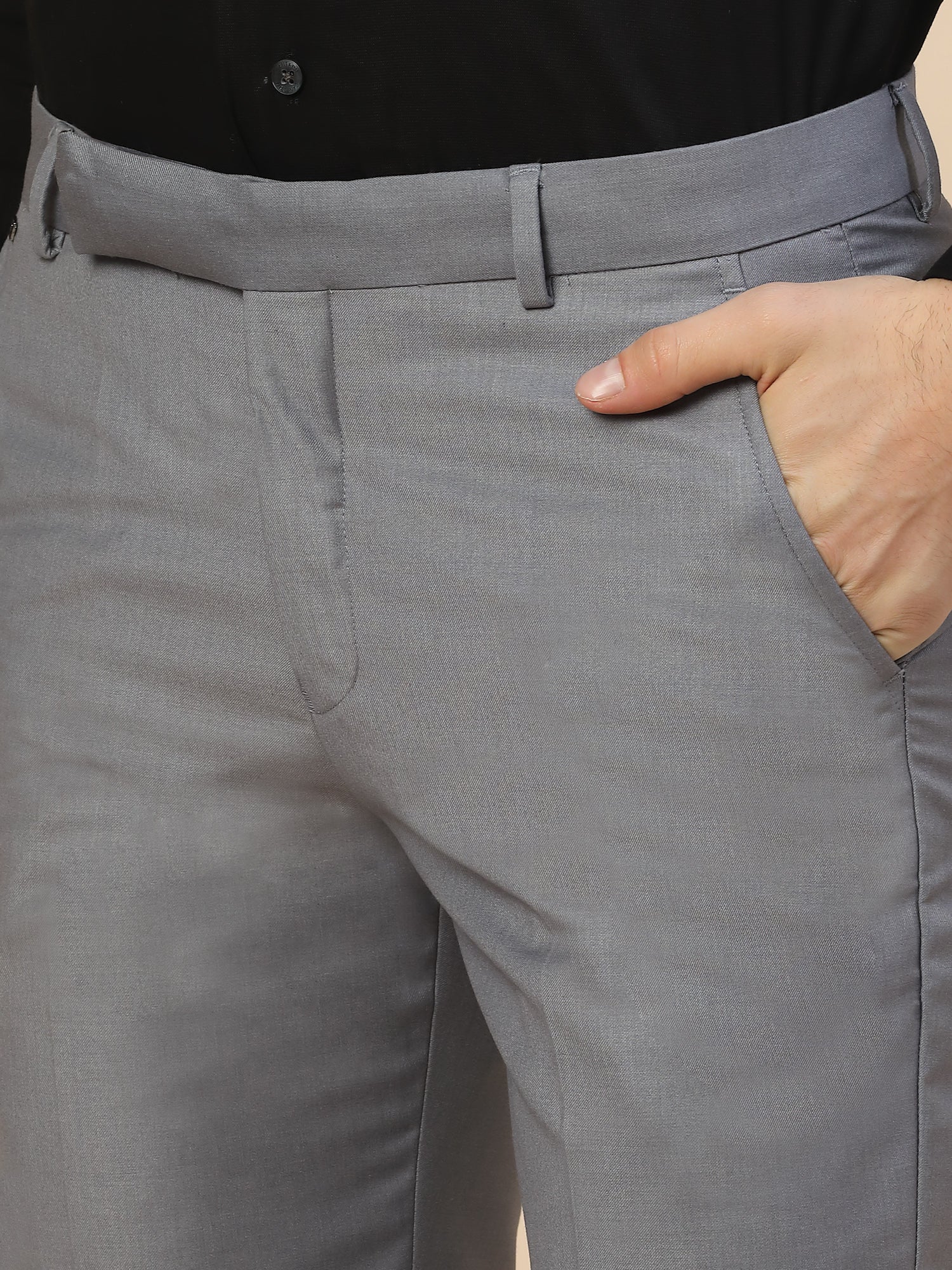 Formal Trouser for Men | Breathable & Soft with Color Fastness Regular Fit Terry Rayon Fabric Solid Pattern Hook & Bar Closure - Image 3