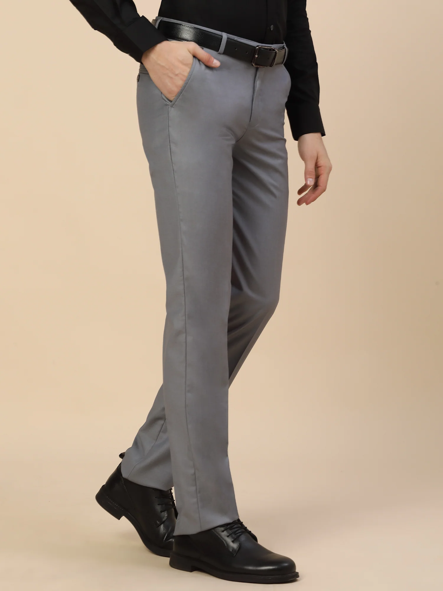 Formal Trouser for Men | Breathable & Soft with Color Fastness Regular Fit Terry Rayon Fabric Solid Pattern Hook & Bar Closure - Image 5