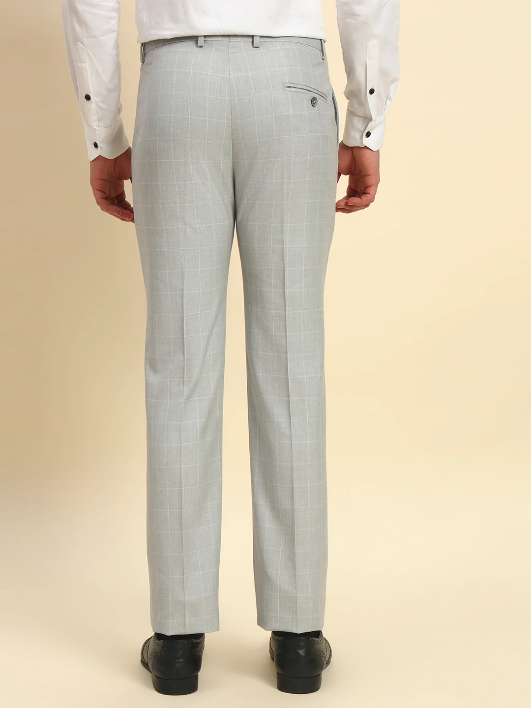 Formal Trouser for Men l Breathable & Soft with Color Fastness Regular Fit Poly Viscose Fabric Checkered Pattern Hook & Bar Closure - Image 3