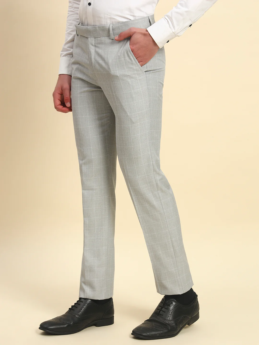 Formal Trouser for Men l Breathable & Soft with Color Fastness Regular Fit Poly Viscose Fabric Checkered Pattern Hook & Bar Closure - Image 4