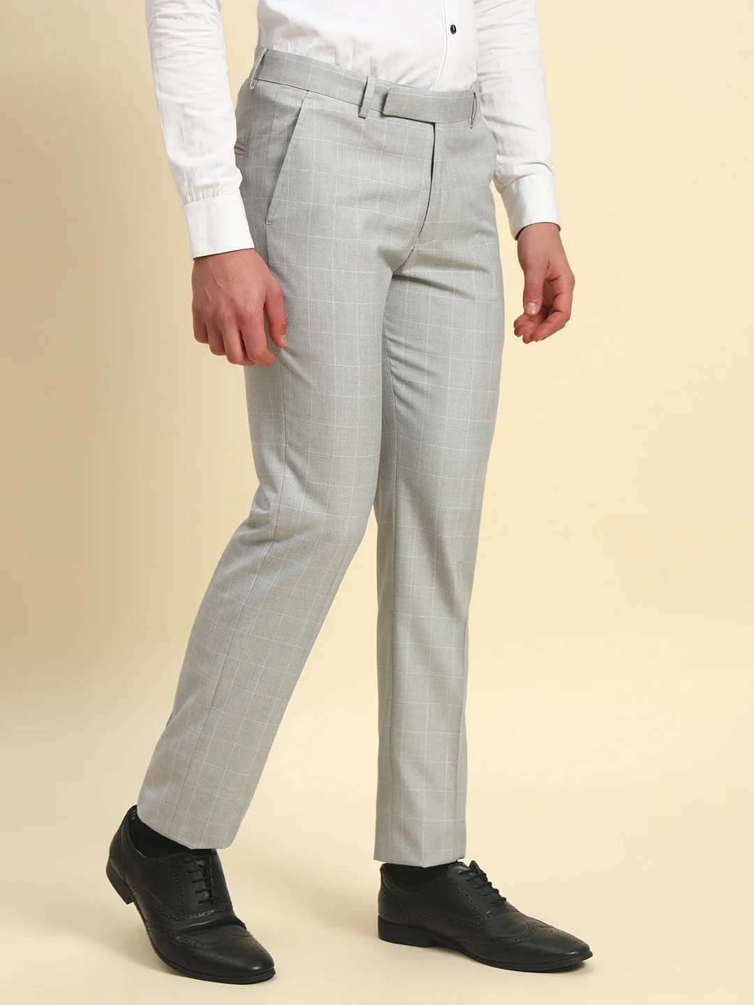 Formal Trouser for Men l Breathable & Soft with Color Fastness Regular Fit Poly Viscose Fabric Checkered Pattern Hook & Bar Closure - Image 5