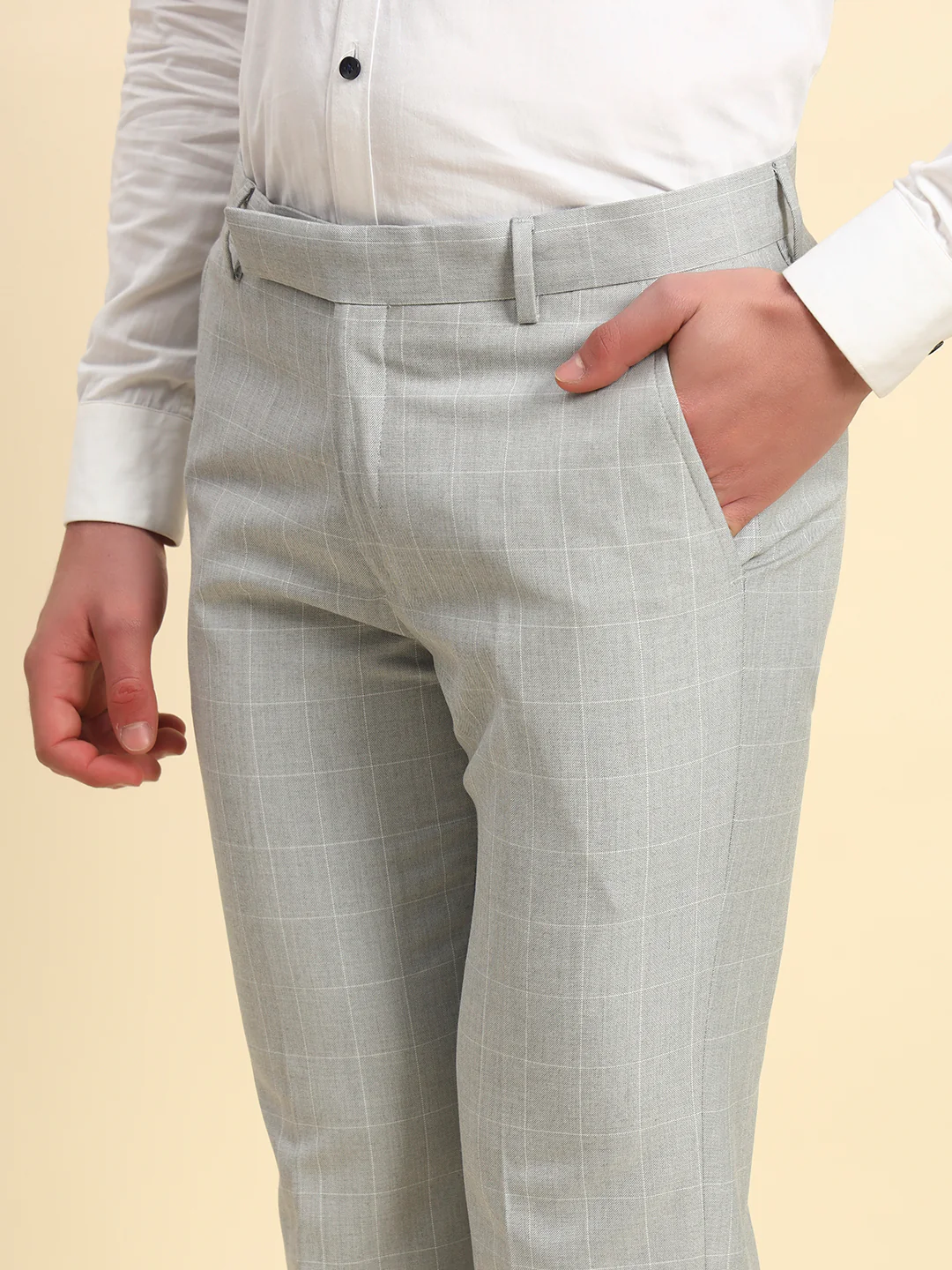 Formal Trouser for Men l Breathable & Soft with Color Fastness Regular Fit Poly Viscose Fabric Checkered Pattern Hook & Bar Closure - Image 6