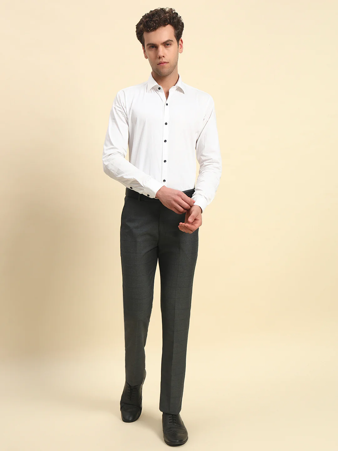 Formal Trouser for Men l Breathable & Soft with Color Fastness Regular Fit Poly Viscose Fabric Checkered Pattern Hook & Bar Closure - Image 2