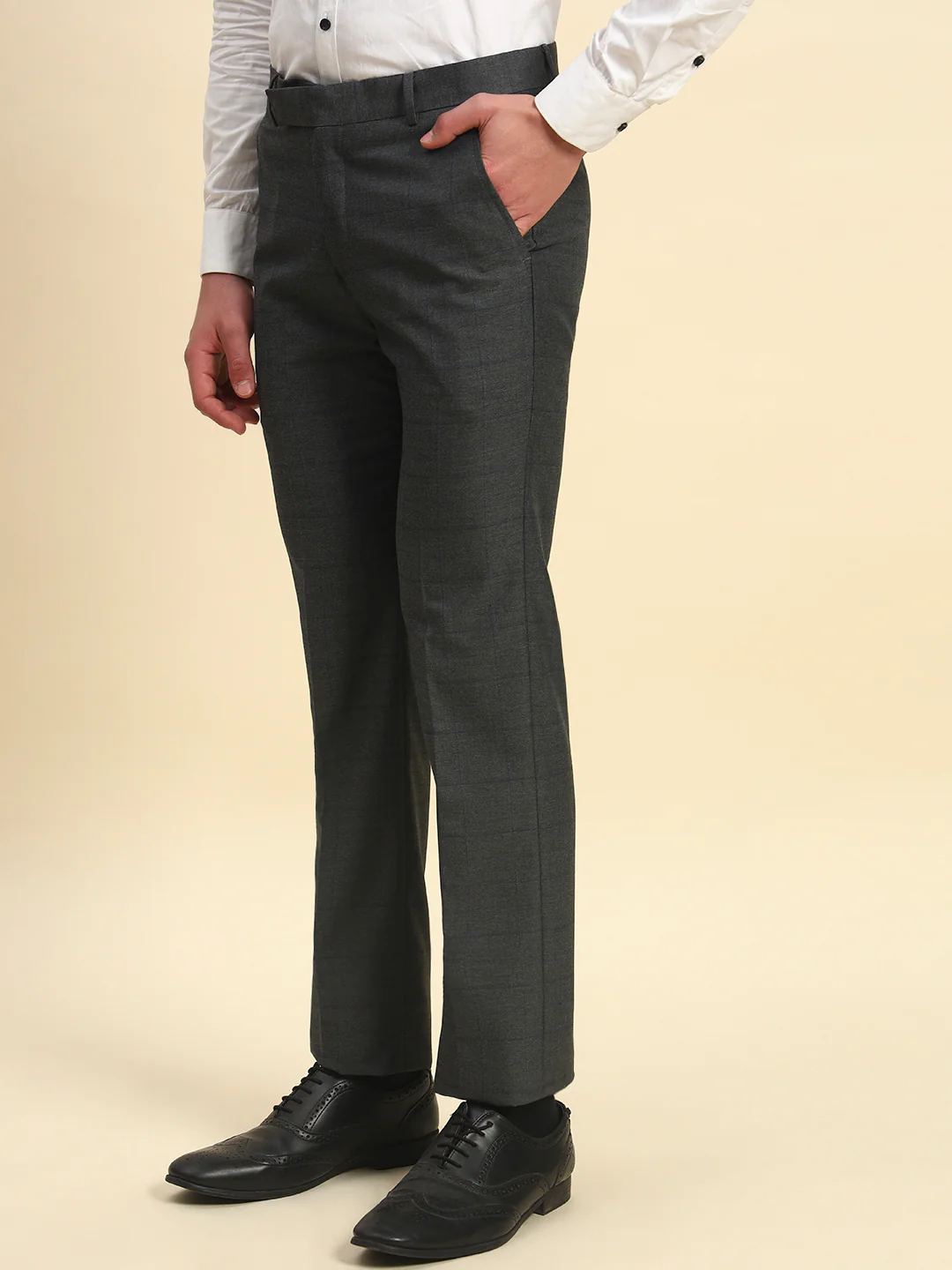 Formal Trouser for Men l Breathable & Soft with Color Fastness Regular Fit Poly Viscose Fabric Checkered Pattern Hook & Bar Closure - Image 3