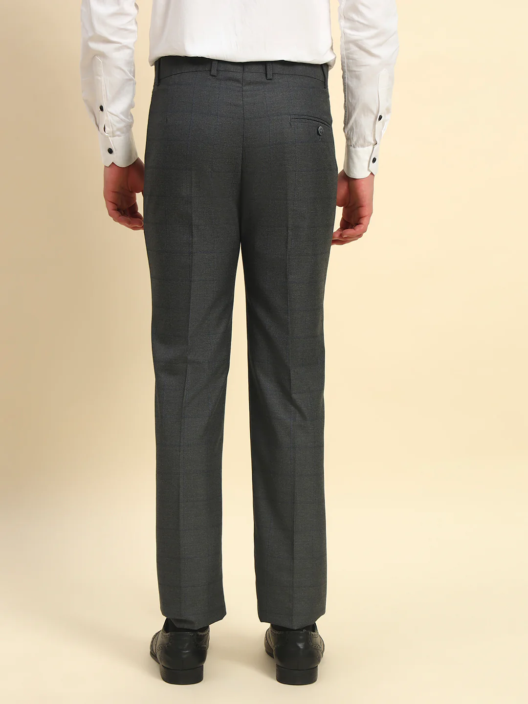 Formal Trouser for Men l Breathable & Soft with Color Fastness Regular Fit Poly Viscose Fabric Checkered Pattern Hook & Bar Closure - Image 4