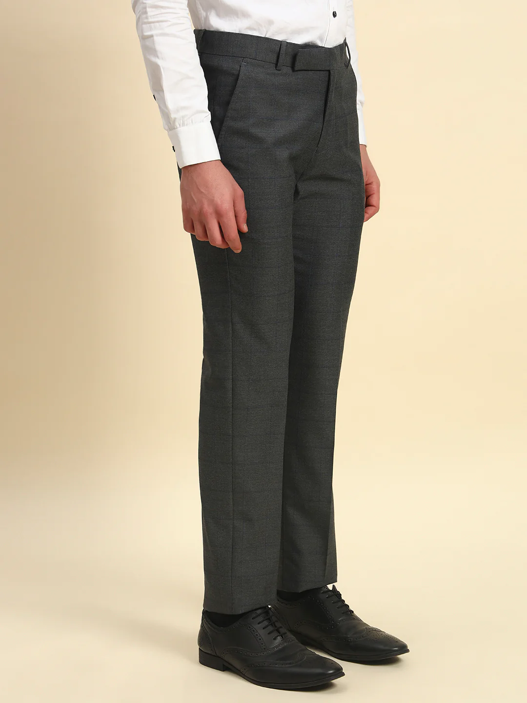 Formal Trouser for Men l Breathable & Soft with Color Fastness Regular Fit Poly Viscose Fabric Checkered Pattern Hook & Bar Closure - Image 5