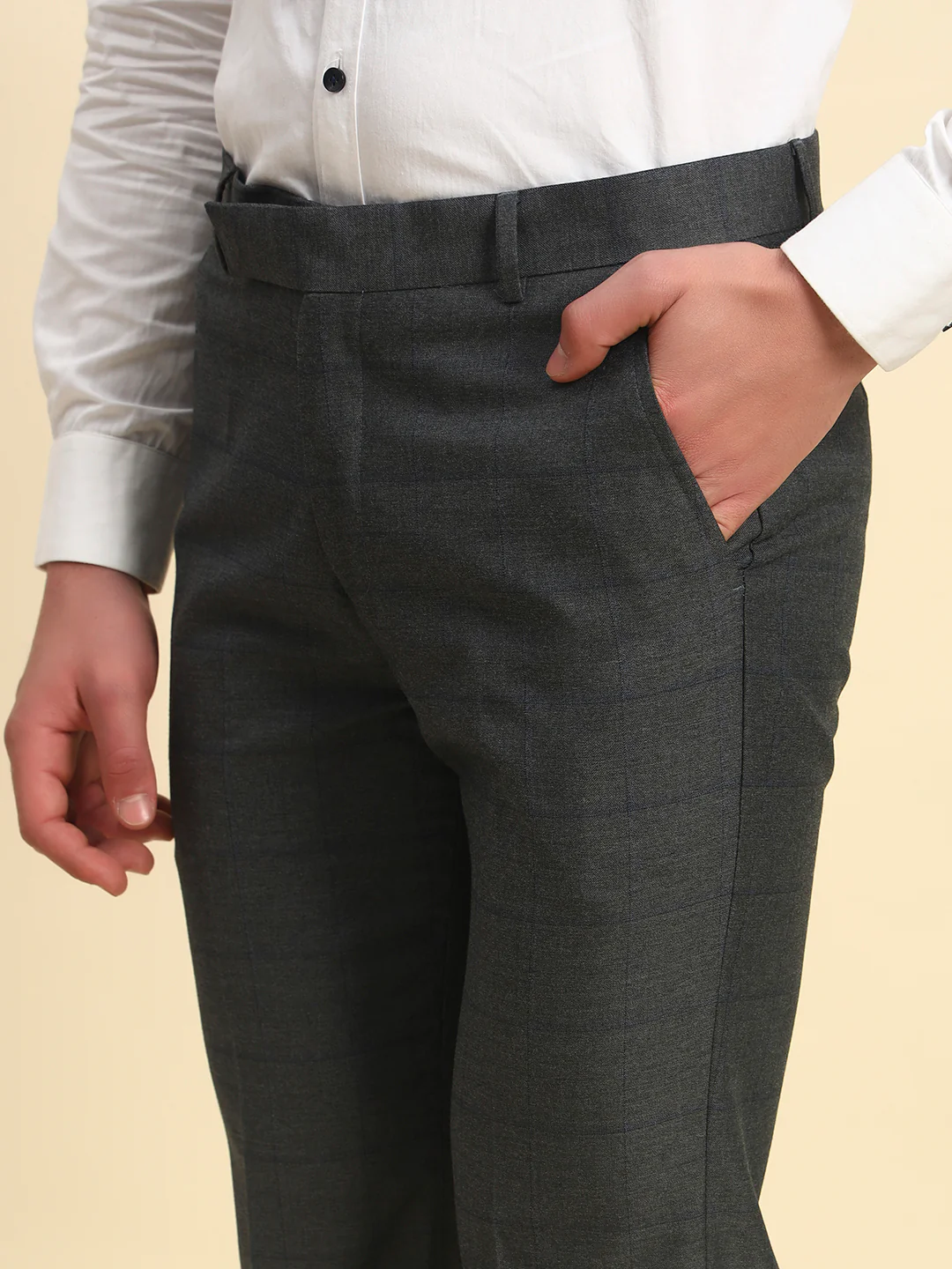 Formal Trouser for Men l Breathable & Soft with Color Fastness Regular Fit Poly Viscose Fabric Checkered Pattern Hook & Bar Closure - Image 6
