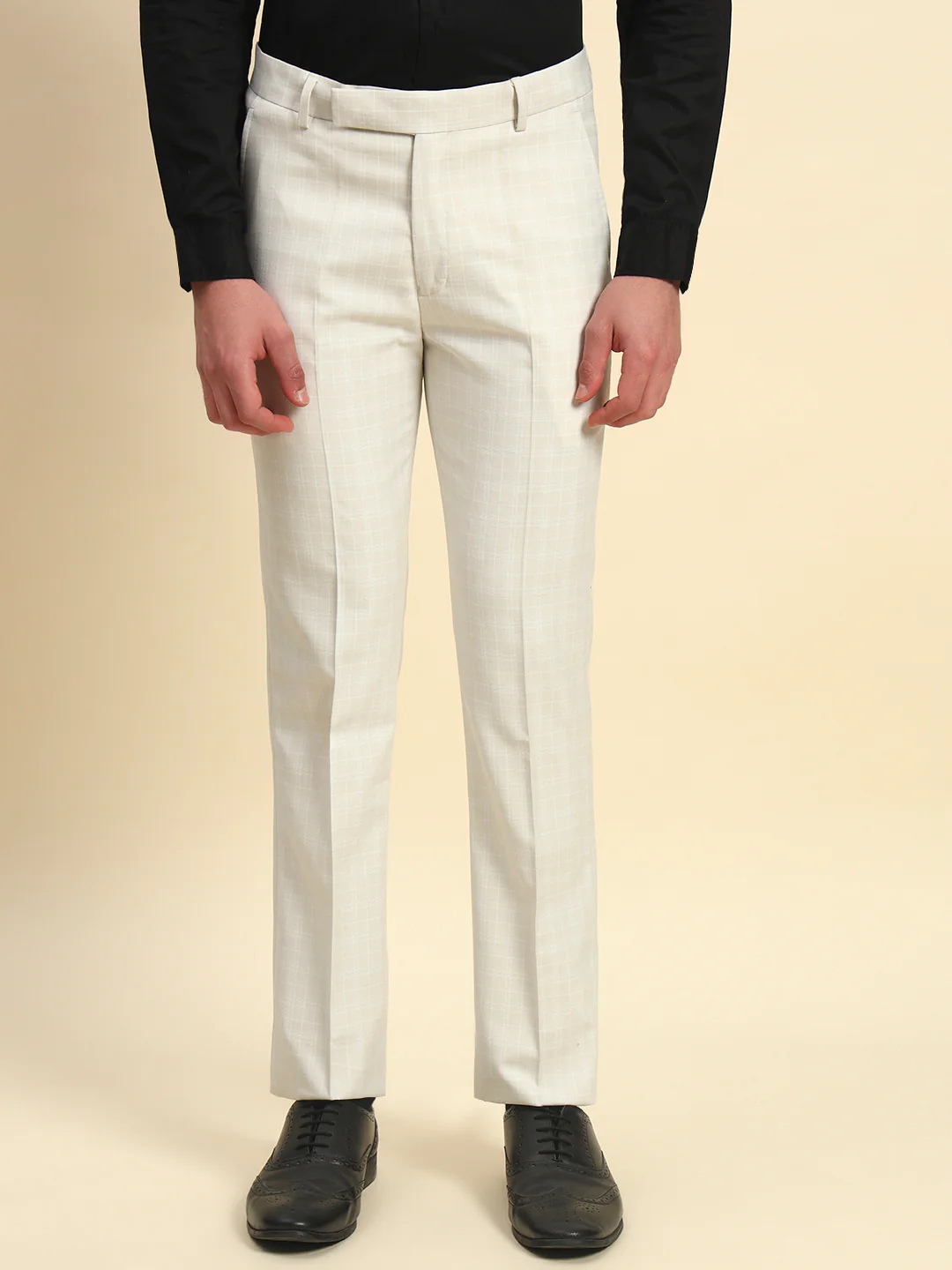 Formal Trouser for Men l Breathable & Soft with Color Fastness Regular Fit Poly Viscose Fabric Checkered Pattern Hook & Bar Closure - Image 2