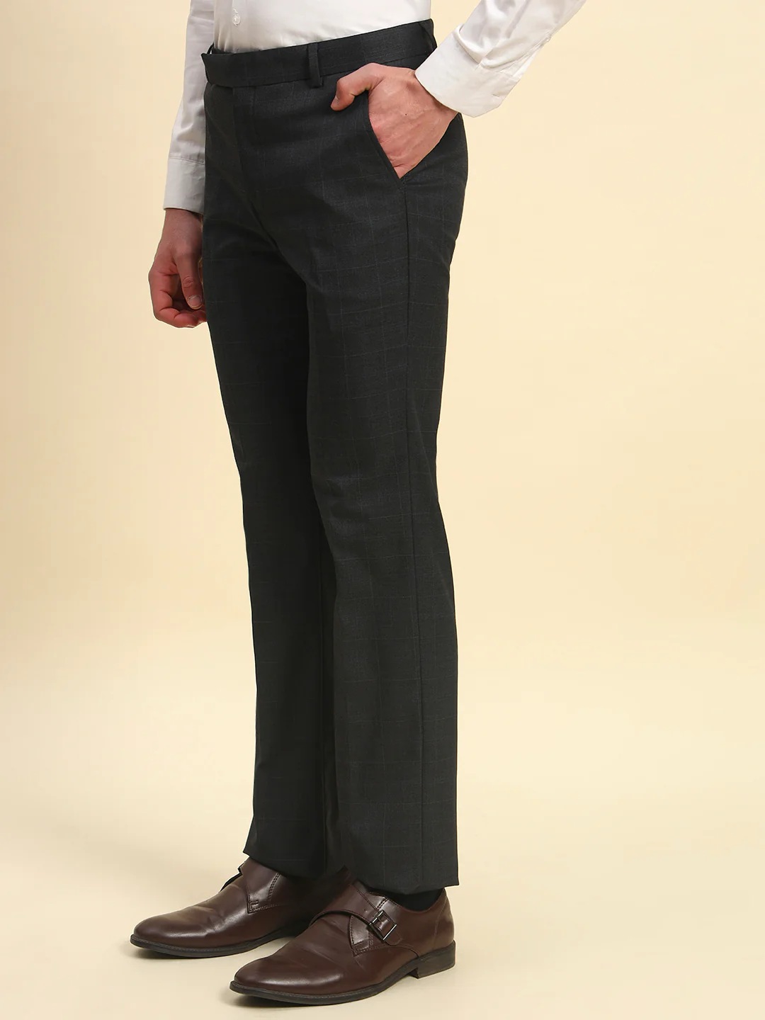 Formal Trouser for Men | Breathable & Soft with Color Fastness Regular Fit Poly Viscose Fabric Checkered Pattern Hook & Bar Closure - Image 2