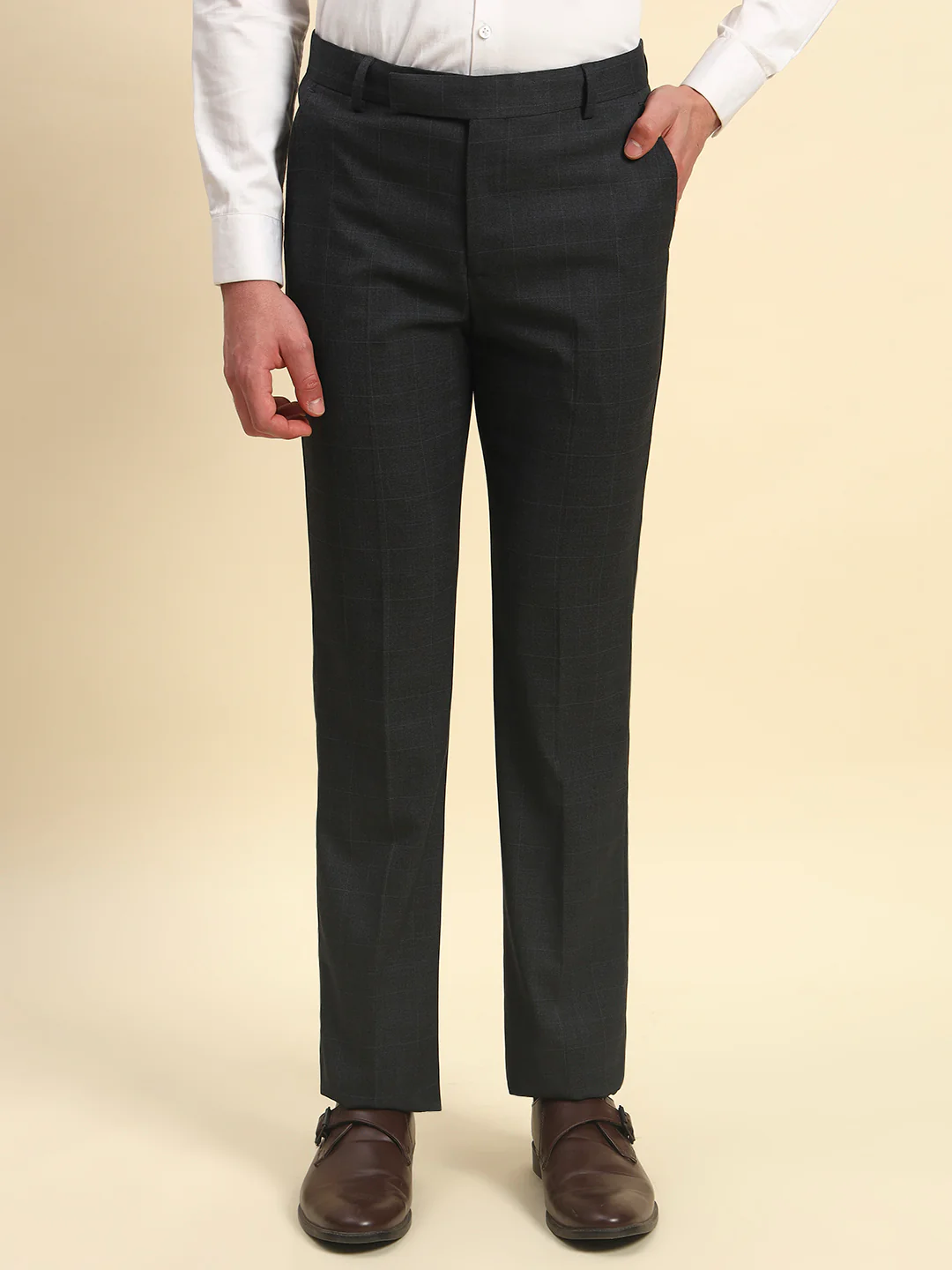 Formal Trouser for Men | Breathable & Soft with Color Fastness Regular Fit Poly Viscose Fabric Checkered Pattern Hook & Bar Closure - Image 3