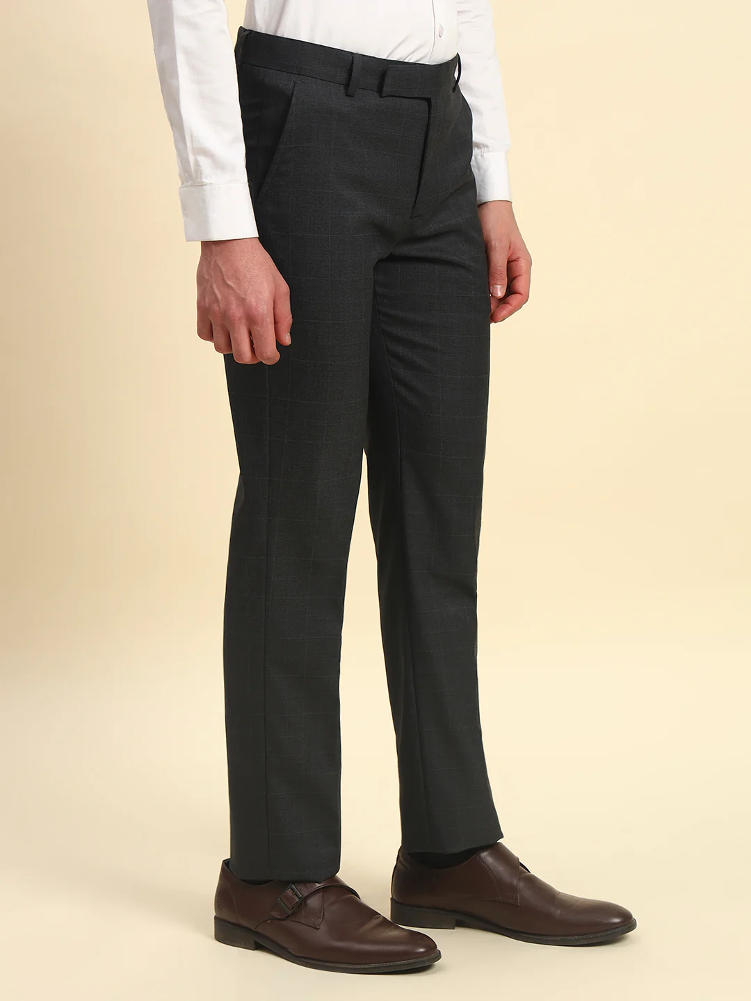 Formal Trouser for Men | Breathable & Soft with Color Fastness Regular Fit Poly Viscose Fabric Checkered Pattern Hook & Bar Closure - Image 5