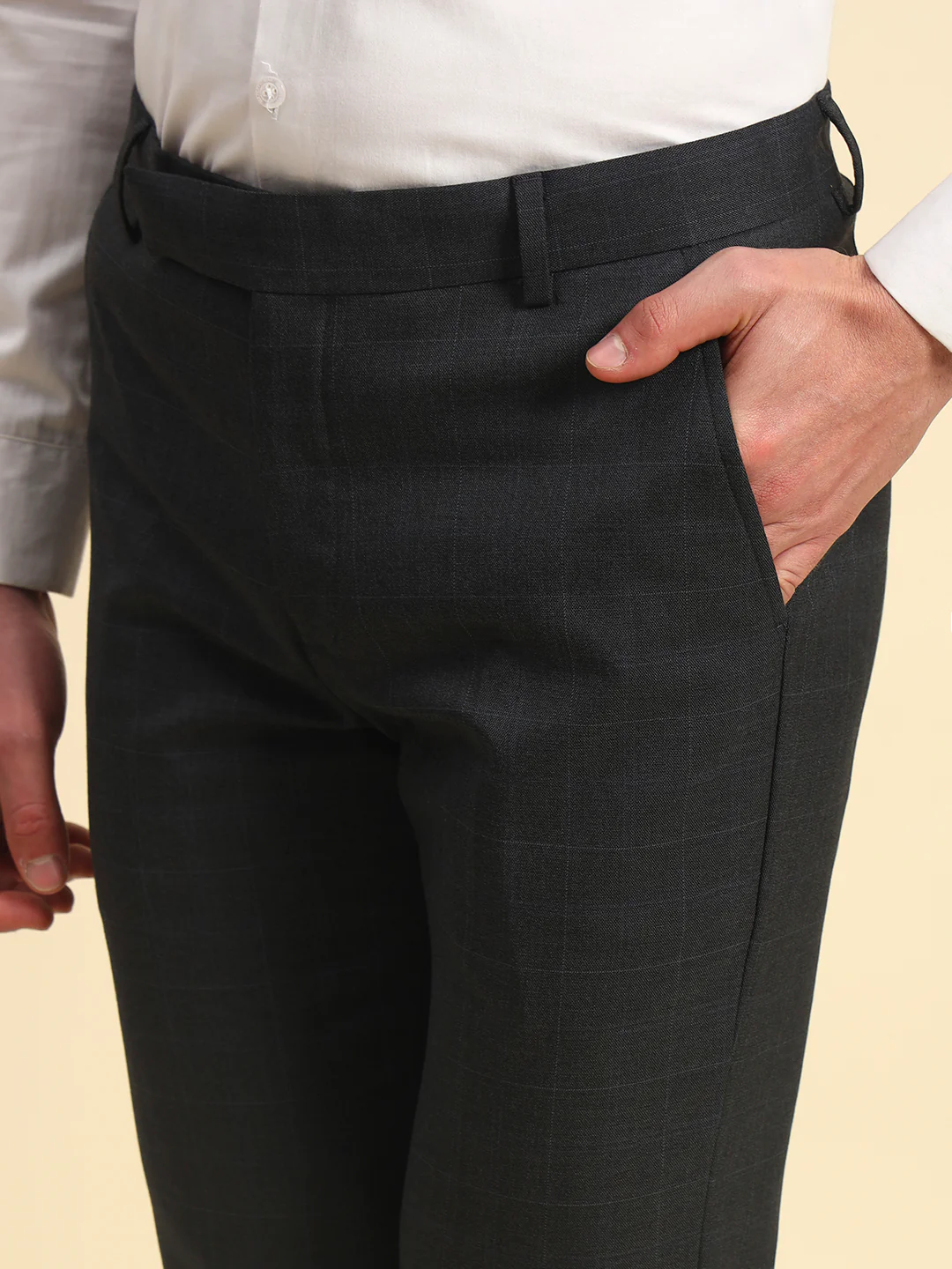 Formal Trouser for Men | Breathable & Soft with Color Fastness Regular Fit Poly Viscose Fabric Checkered Pattern Hook & Bar Closure - Image 6