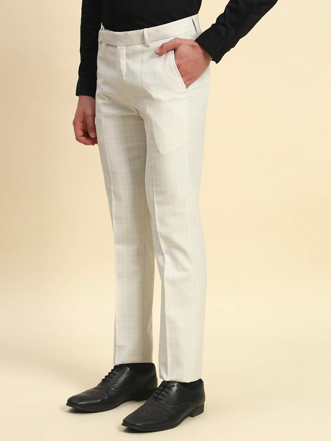 Formal Trouser for Men l Breathable & Soft with Color Fastness Regular Fit Poly Viscose Fabric Checkered Pattern Hook & Bar Closure - Image 3