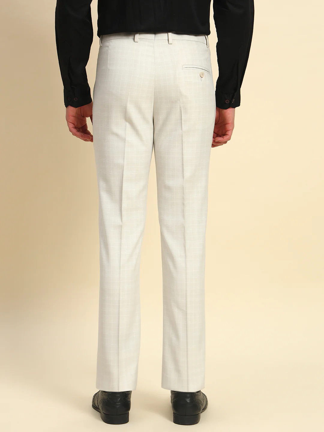 Formal Trouser for Men l Breathable & Soft with Color Fastness Regular Fit Poly Viscose Fabric Checkered Pattern Hook & Bar Closure - Image 4