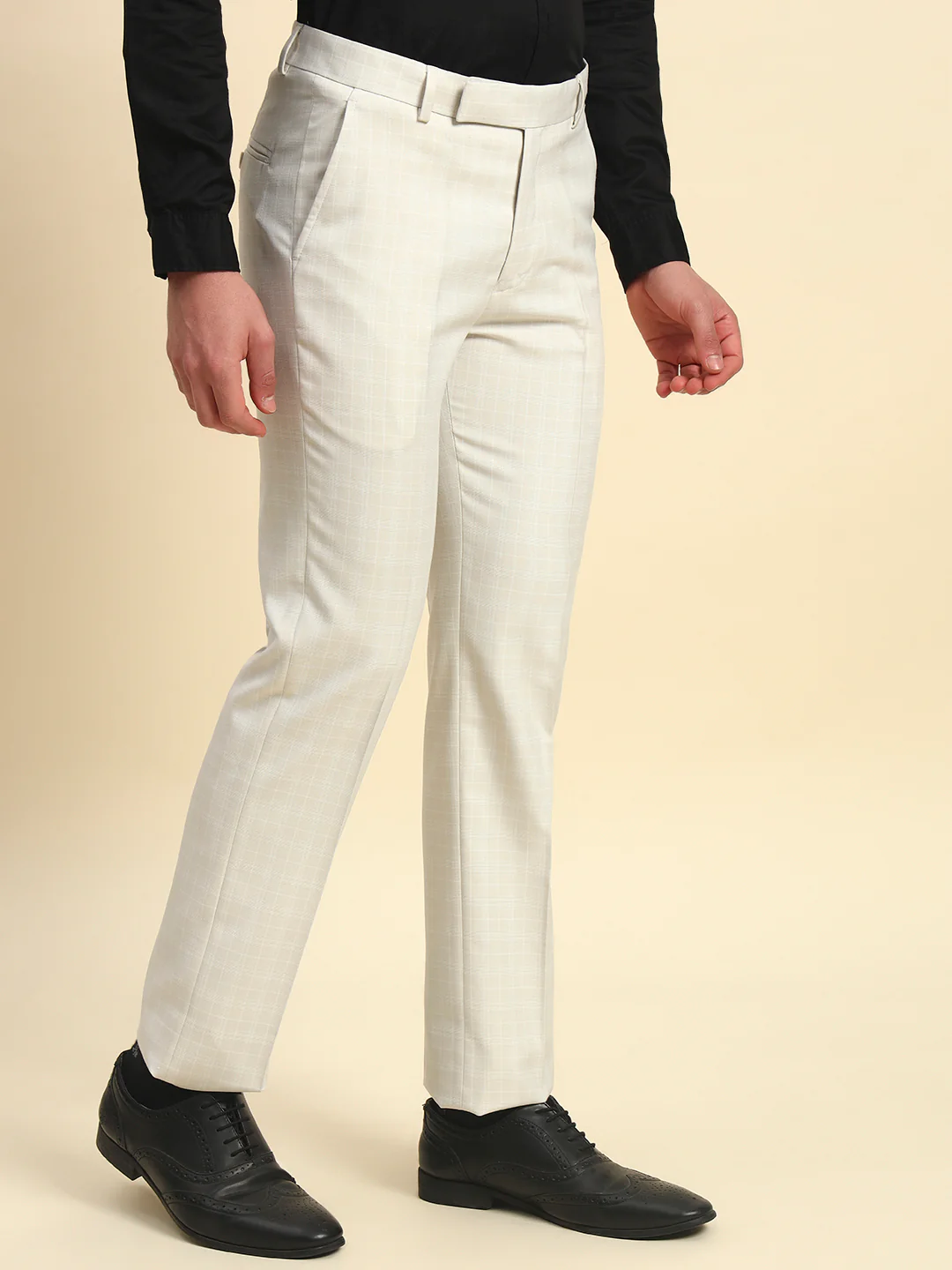 Formal Trouser for Men l Breathable & Soft with Color Fastness Regular Fit Poly Viscose Fabric Checkered Pattern Hook & Bar Closure - Image 5
