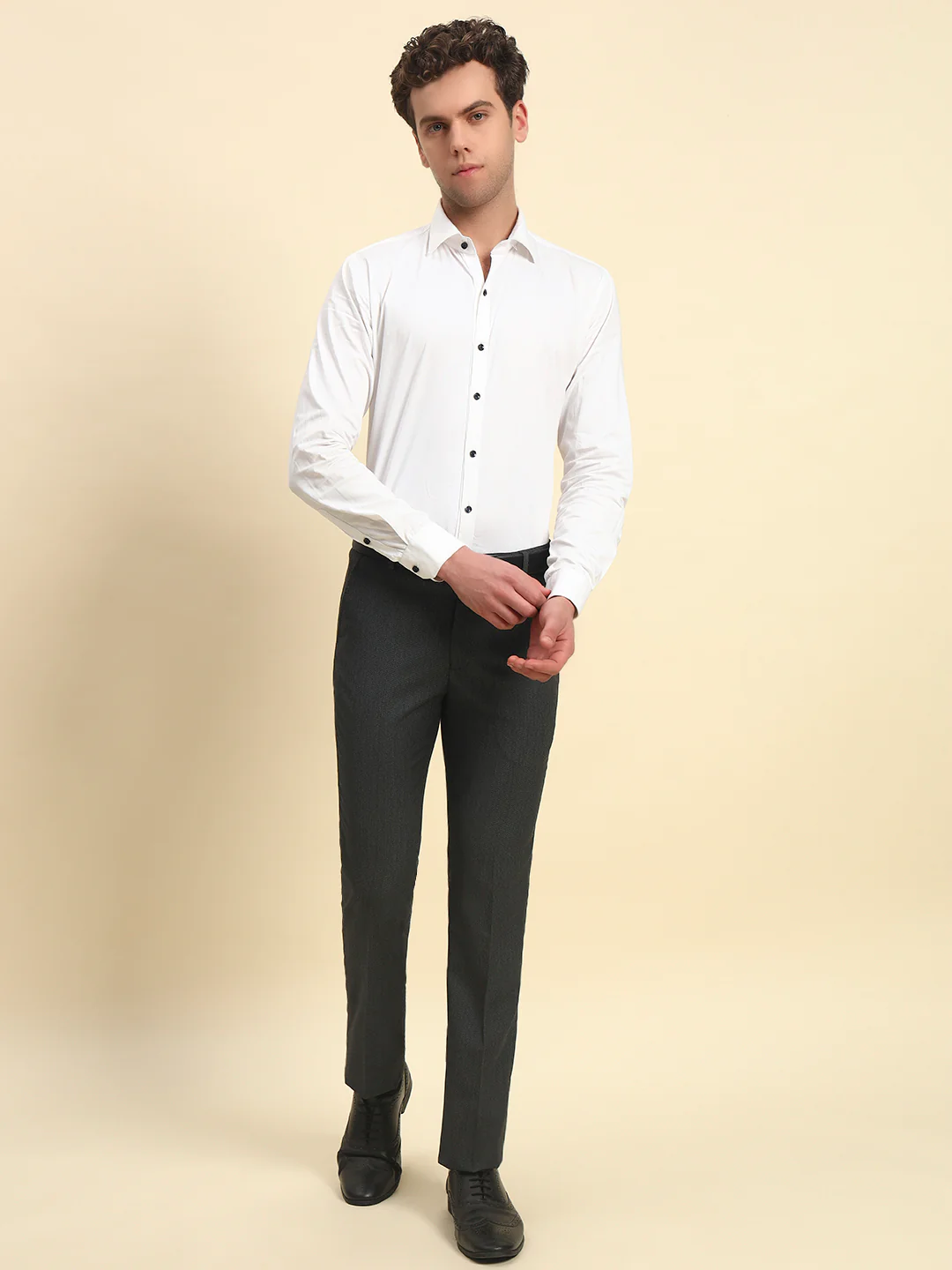 Formal Trouser for Men l Breathable & Soft with Color Fastness Regular Fit Poly Viscose Fabric Self Design Pattern Hook & Bar Closure - Image 2