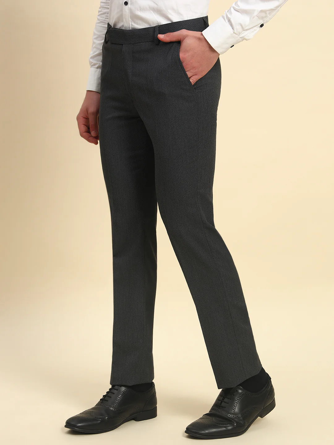 Formal Trouser for Men l Breathable & Soft with Color Fastness Regular Fit Poly Viscose Fabric Self Design Pattern Hook & Bar Closure - Image 3