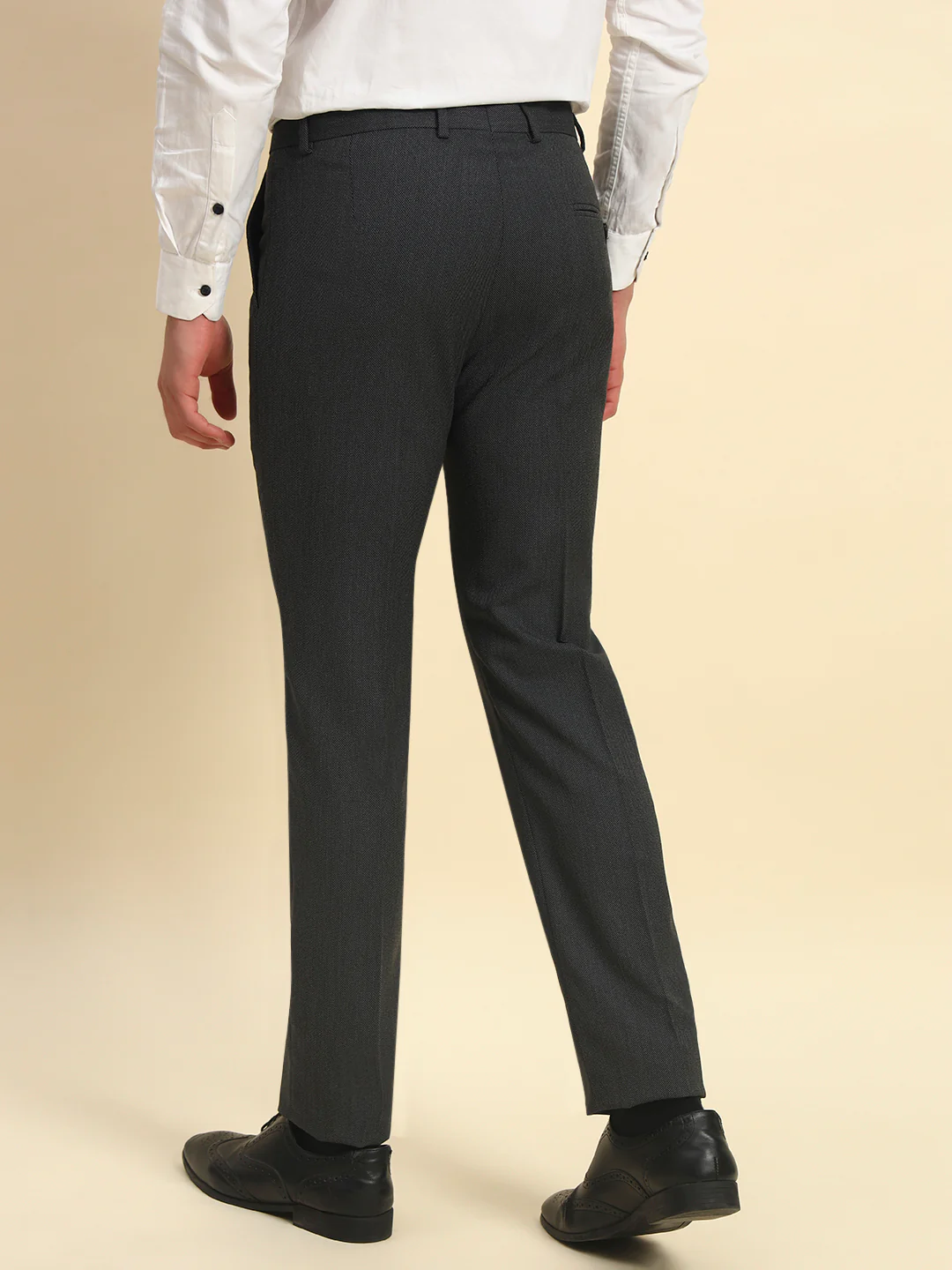 Formal Trouser for Men l Breathable & Soft with Color Fastness Regular Fit Poly Viscose Fabric Self Design Pattern Hook & Bar Closure - Image 4