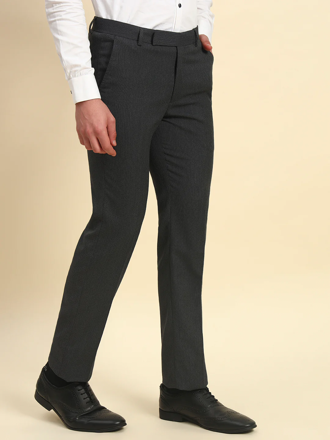 Formal Trouser for Men l Breathable & Soft with Color Fastness Regular Fit Poly Viscose Fabric Self Design Pattern Hook & Bar Closure - Image 5