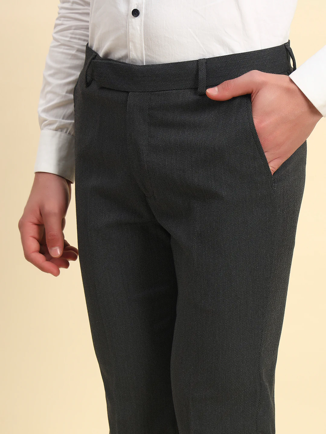 Formal Trouser for Men l Breathable & Soft with Color Fastness Regular Fit Poly Viscose Fabric Self Design Pattern Hook & Bar Closure - Image 6