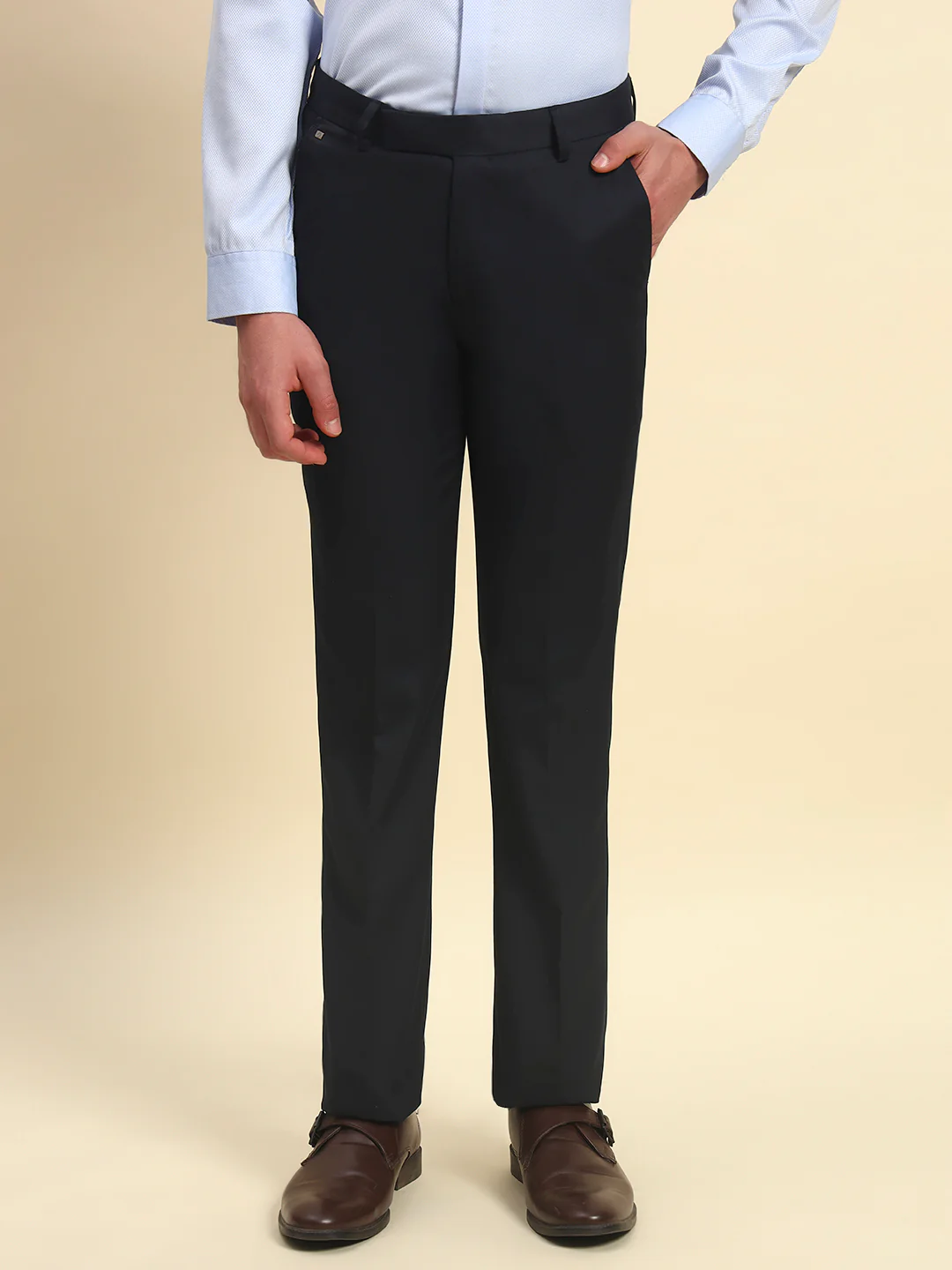 Formal Trouser for Men l Breathable & Soft with Color Fastness Regular Fit Poly Viscose Fabric Solid Pattern Hook & Bar Closure - Image 2