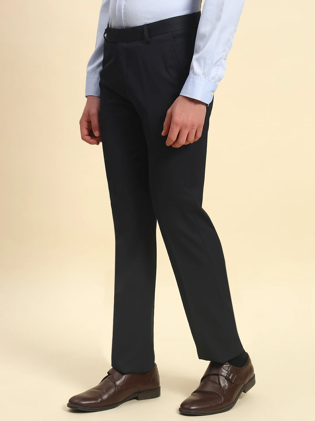 Formal Trouser for Men l Breathable & Soft with Color Fastness Regular Fit Poly Viscose Fabric Solid Pattern Hook & Bar Closure - Image 3