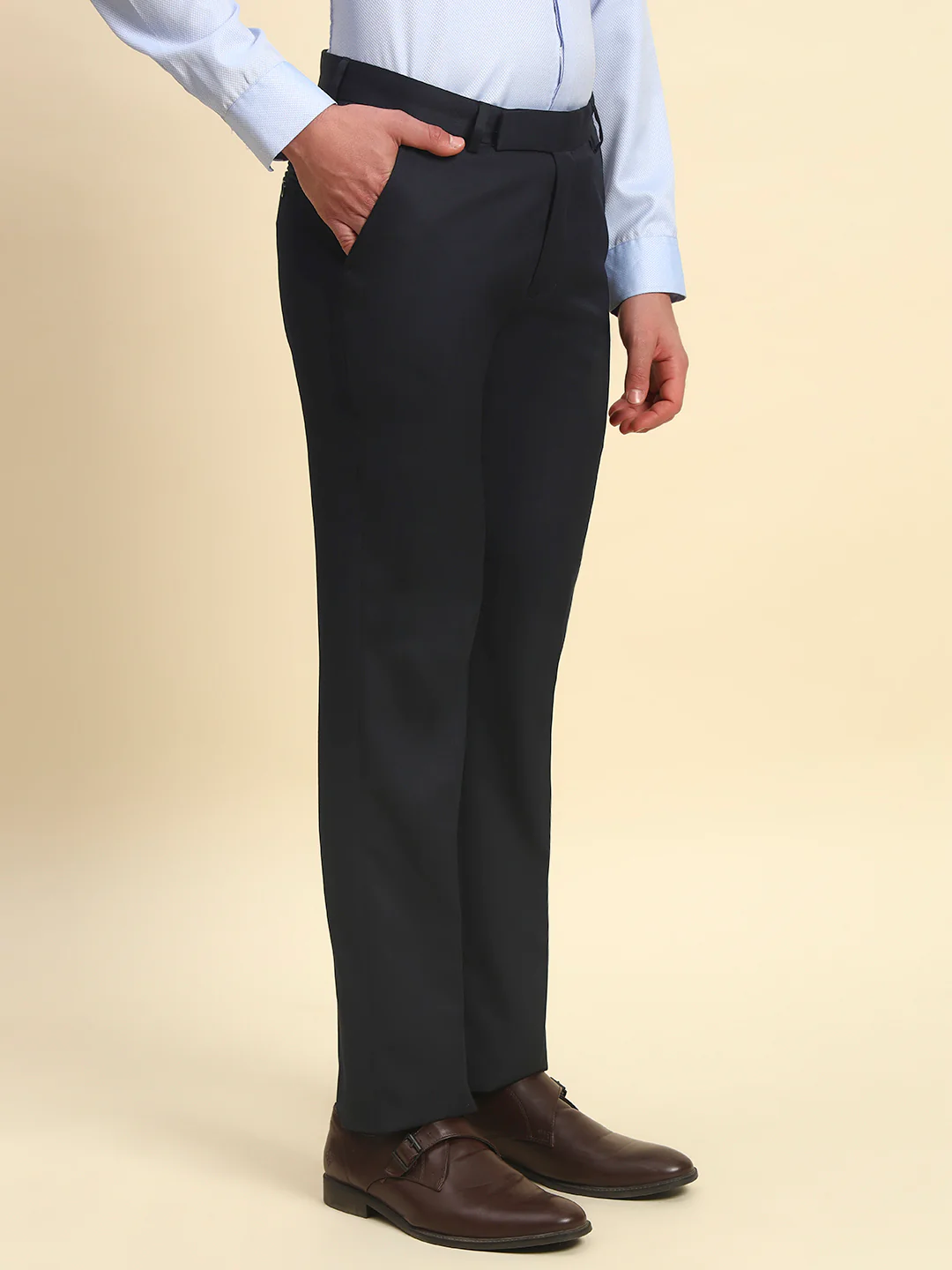 Formal Trouser for Men l Breathable & Soft with Color Fastness Regular Fit Poly Viscose Fabric Solid Pattern Hook & Bar Closure - Image 4